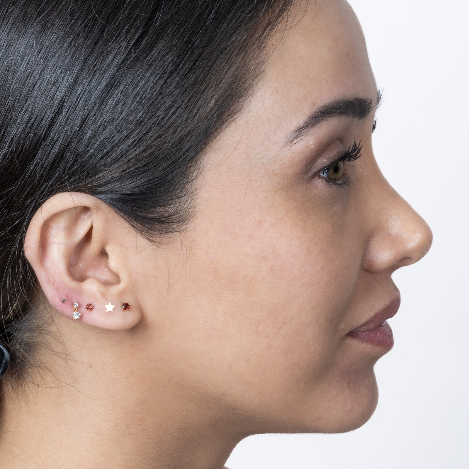 14k Yellow Gold Garnet Cartilage Flat Back Stud Earrings - Dainty & Hypoallergenic Piercing Jewelry for Women - Perfect for Everyday Wear & Special Occasions
