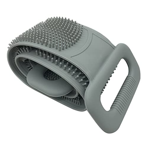 2-Sided Silicone Body Scrubber & Exfoliating Bath Towel Belt - Dual Texture Back Scrubber for Shower, Men & Women - Soft & Exfoliating (Grey) - Perfect for Deep Cleansing, Dead Skin Removal & Spa Relaxation