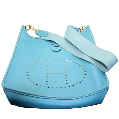 Authentic Hermes Evelyne GM Handbag in Blue Jean Clemence Leather - Luxury Tote for Women, Perfect for Work, Travel & Everyday Use
