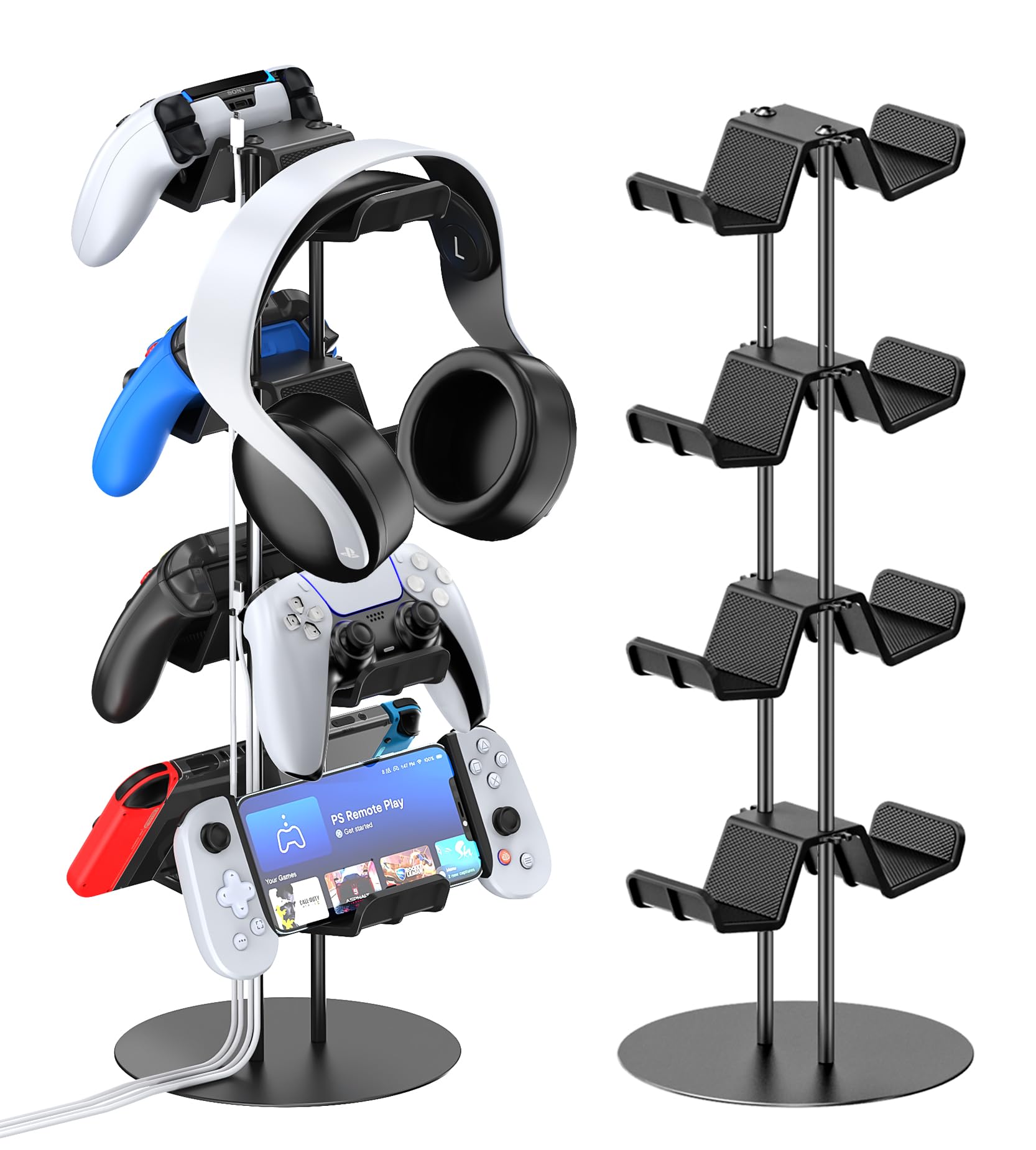 Kytok 4-Tier Gaming Headset Stand with Cable Organizer - Universal Controller Holder for PS5, Xbox, Nintendo Switch, PS4 & PS Portal - Perfect Gaming Desk Accessory for Organized Game Room Setup