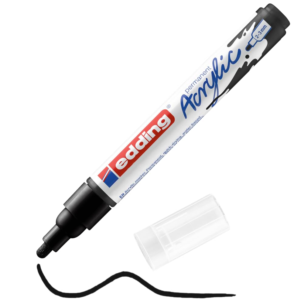 edding 5100 Medium Black Acrylic Paint Marker - 1 Waterproof Art Pen with 2-3mm Round Nib for Canvas, Wood, Pebbles & DIY Crafts - Perfect for Artists, Hobbyists & Home Decor Projects