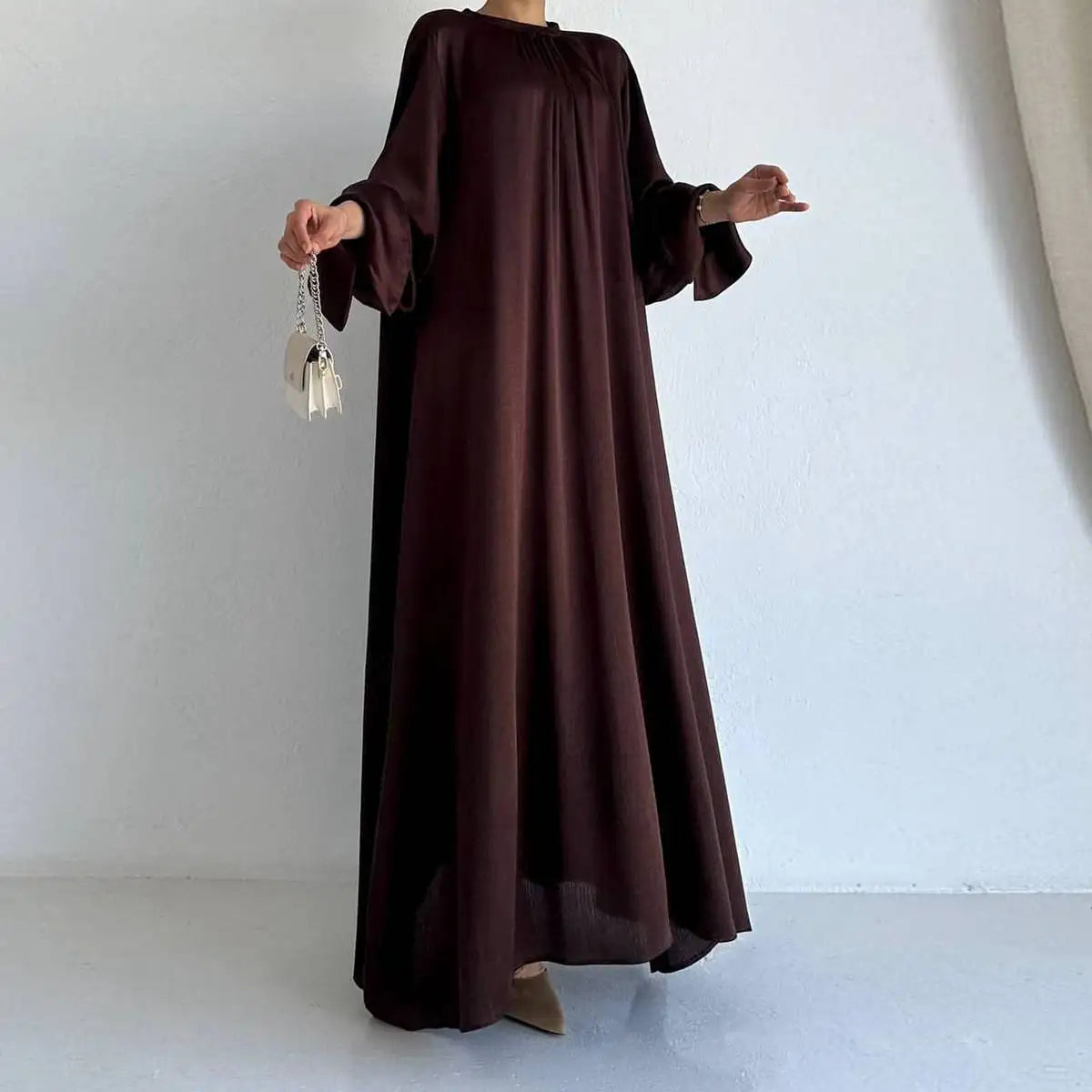 Elegant Ruffle Sleeve Satin Abaya Dress for Women - Modest Islamic Prayer Dress - Perfect for Eid, Wedding & Special Occasions