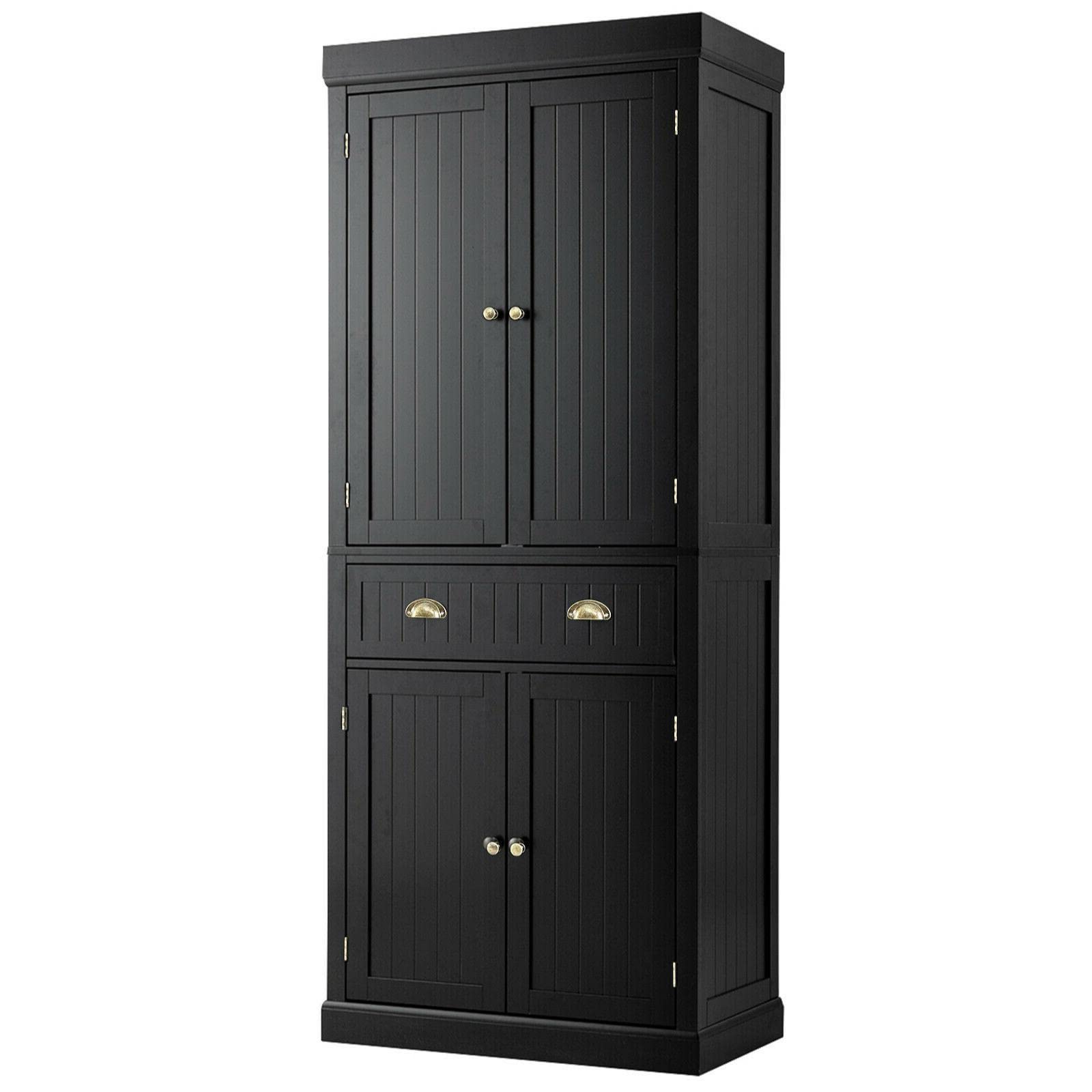 Freestanding Kitchen Pantry Cabinet - 6ft Tall Wood Storage Cupboard with 4 Adjustable Shelves, 2 Pantry Doors & 1 Drawer - Black Utility Organizer for Kitchen, Bathroom, Living Room & Hallway - Perfect for Small Space Storage & Home Organization