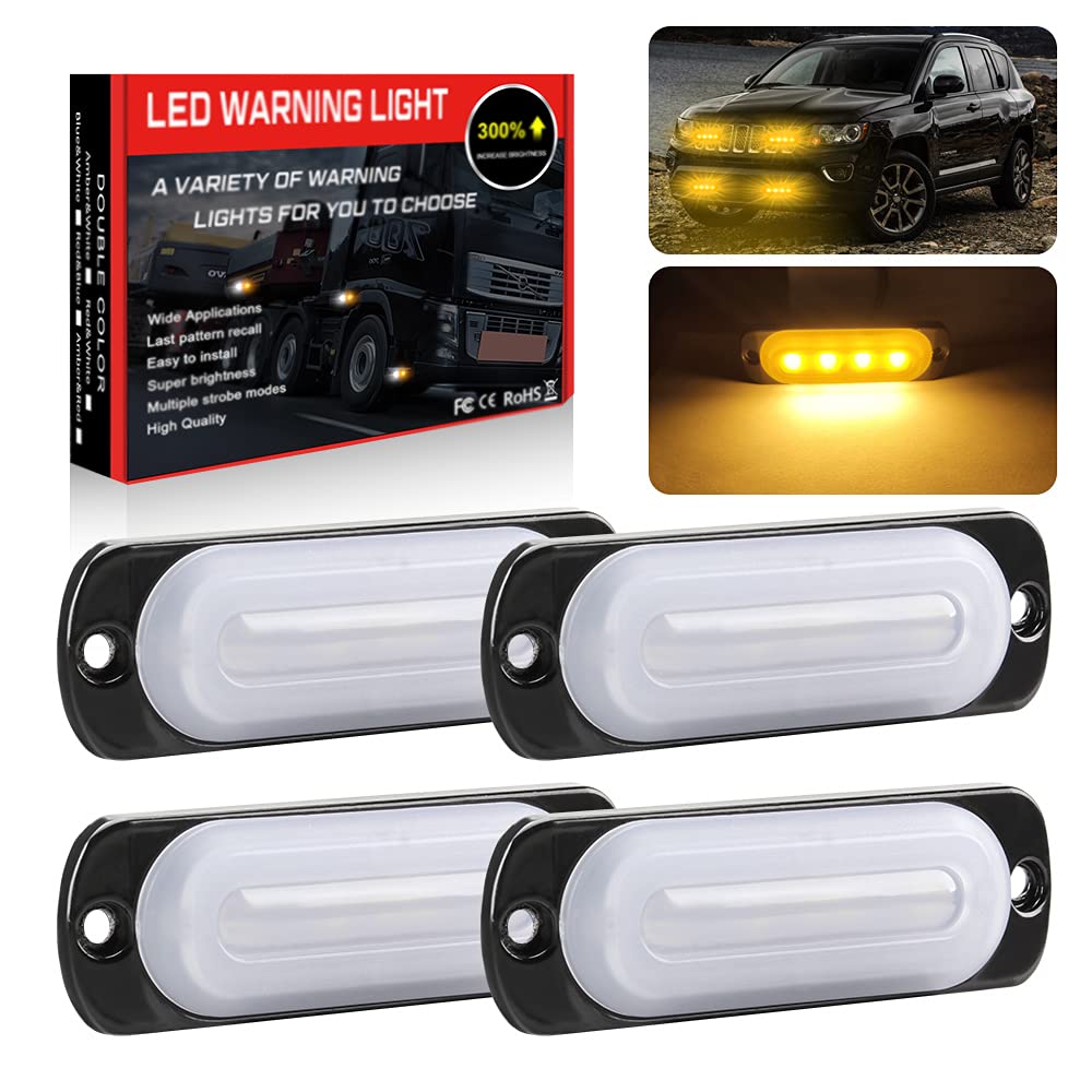 4PCS Sidaqi Super Bright LED Amber Strobe Lights Kit - 12V-24V Waterproof Emergency Warning Lights for Trucks, Vehicles, Grilles & Surface Mount - Ideal for Roadside Emergencies, Construction Zones & Hazard Visibility