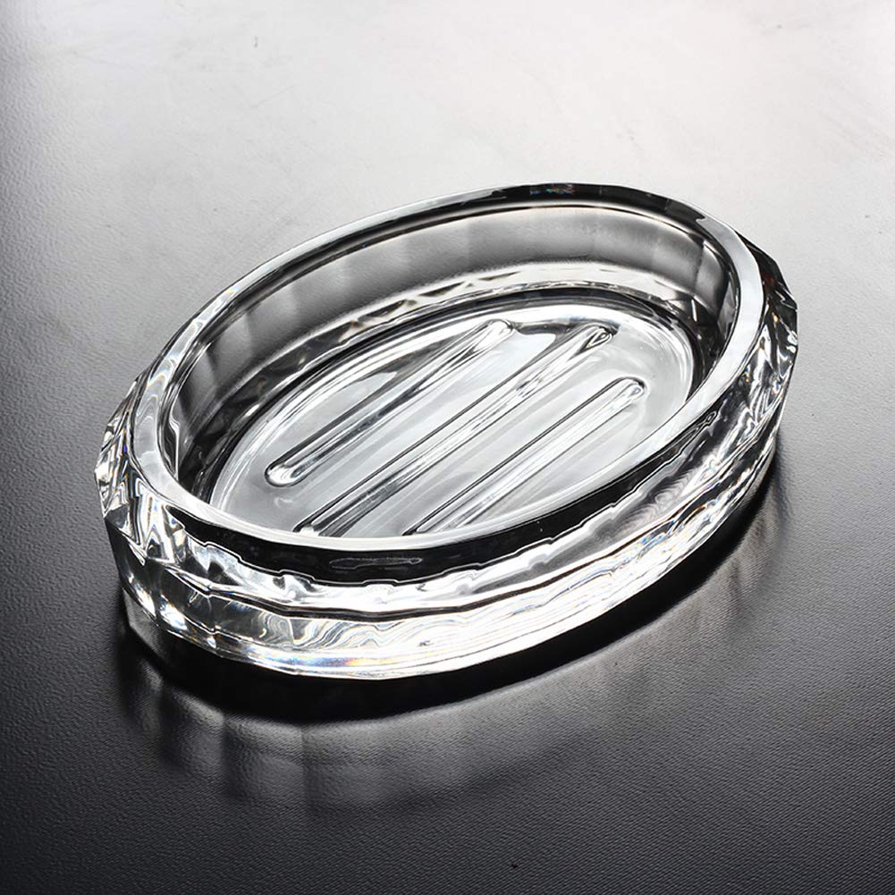 Luzen 1PC Clear Glass Soap Dish - Oval Bar Soap Holder & Saver Tray for Shower, Bathroom, Kitchen - Durable & Stylish Soap Case for Bath Essentials, Spa Decor, and Home Organization