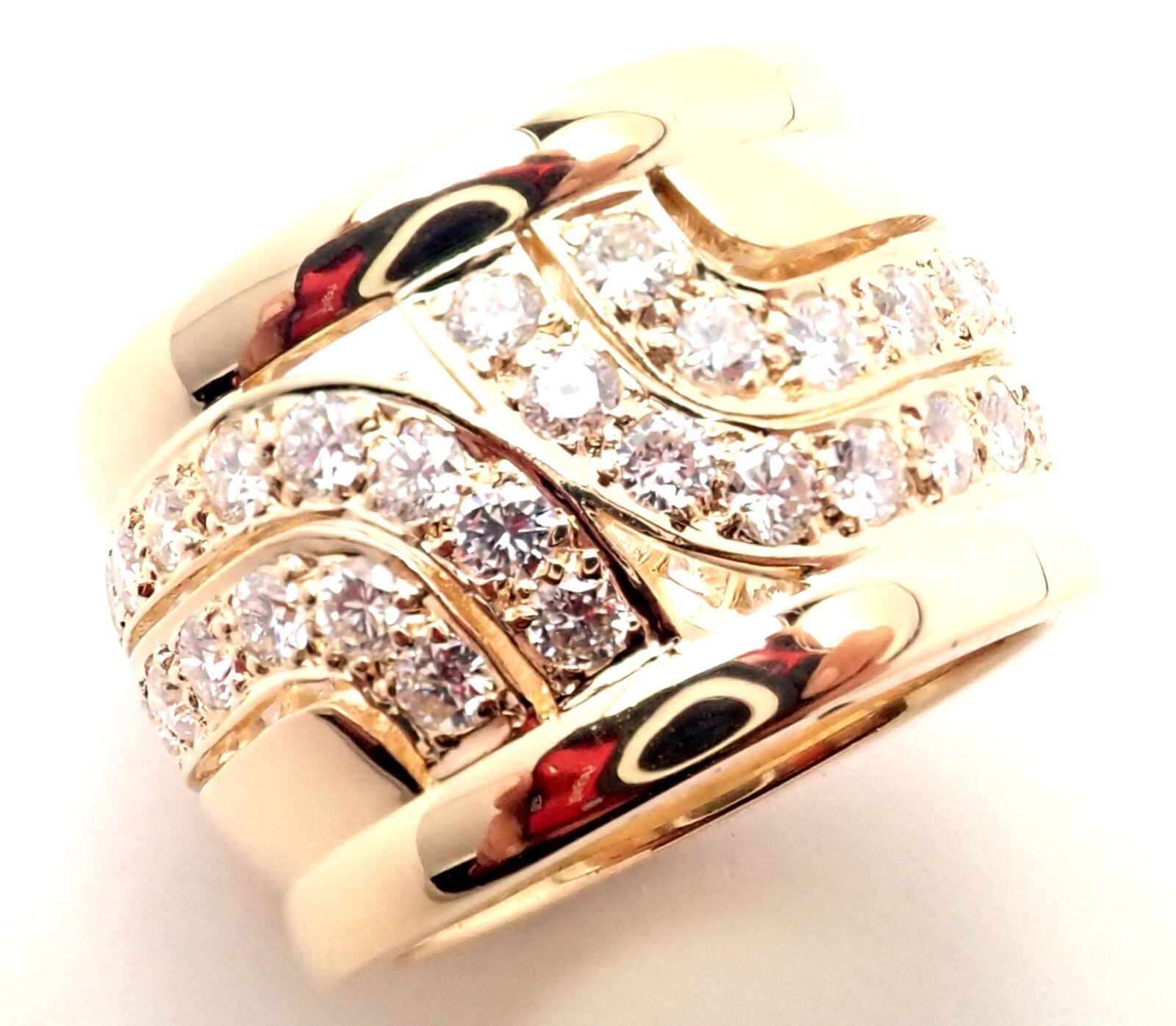 Authentic Cartier 18K Yellow Gold Diamond Wide Band Ring - Size 51 (US 5.75) - Luxury Wedding Band for Women, Perfect for Engagement, Anniversary & Special Occasions
