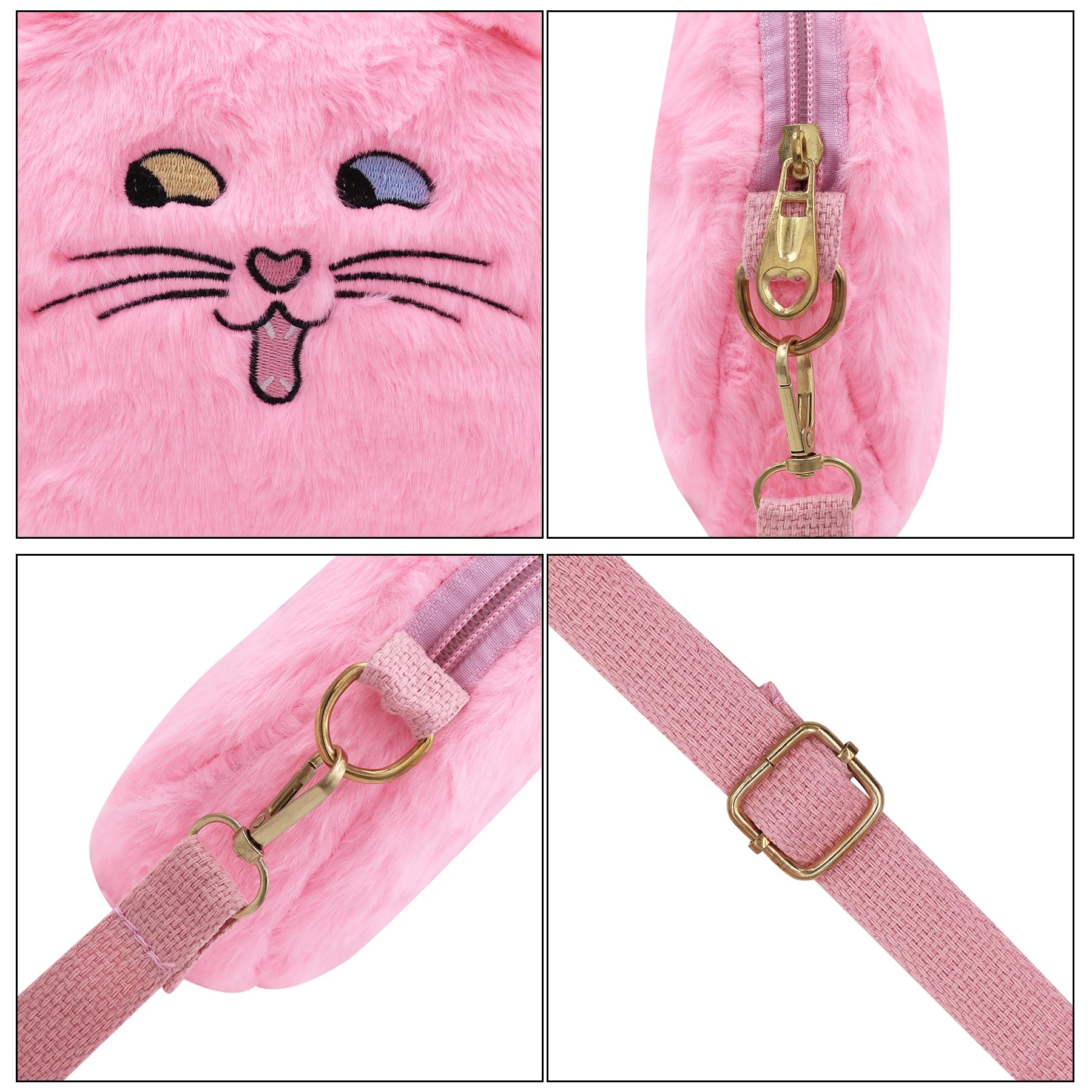 Adorable Pink Fluffy Cat Crossbody Bag for Women - Kawaii Plush Shoulder Purse, Small Animal Messenger Satchel - Perfect for Casual Outings, Cosplay & Gifts