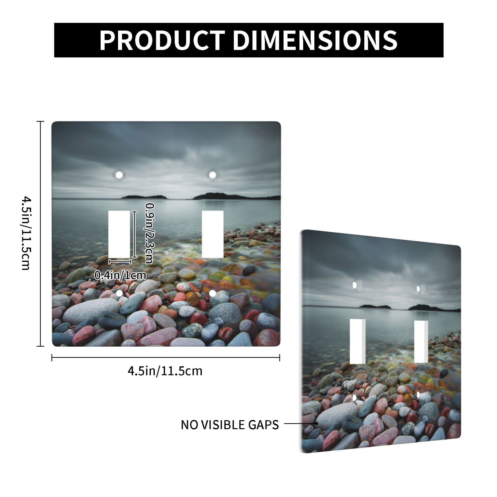 Decorative Beach Stones Light Switch Cover - 2 Gang Toggle Wall Plate (4.5 x 4.5 Inch) - Stylish Double Switch Plate Covers for Home, Office & Beach House Decor