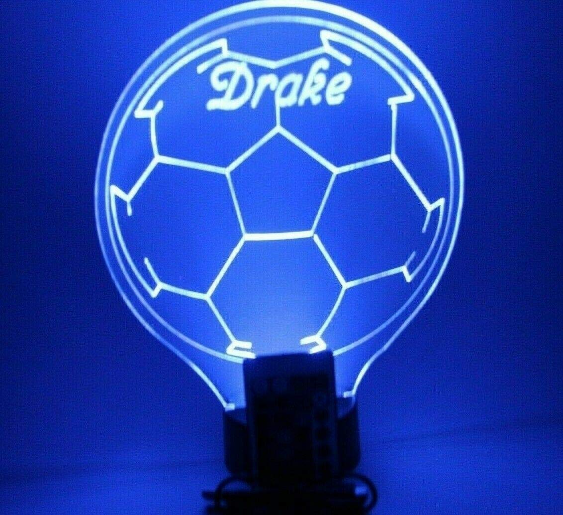 LED Light Up Soccer Ball Night Light - Custom Name Engraving, 16 Color Options with Remote & Dimmer - Perfect for Bedroom, Nursery, Kids Room Decor & Unique Gift for Soccer Fans