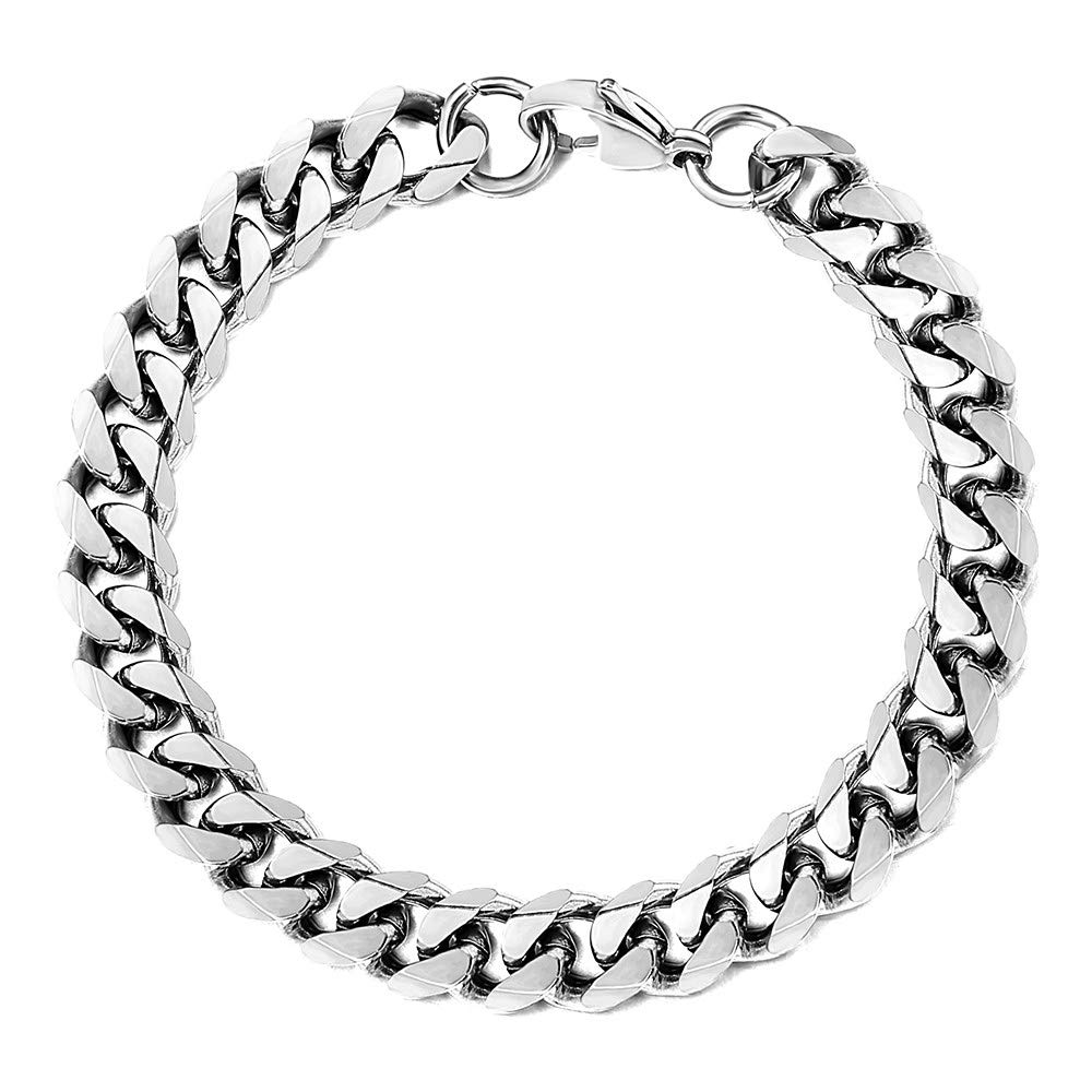 Trendsmax 7mm Stainless Steel Curb Cuban Link Chain Bracelet for Men & Women - Gold, Silver, Black - Adjustable 7-11 Inch | Perfect for Casual Wear, Layering & Gift Giving