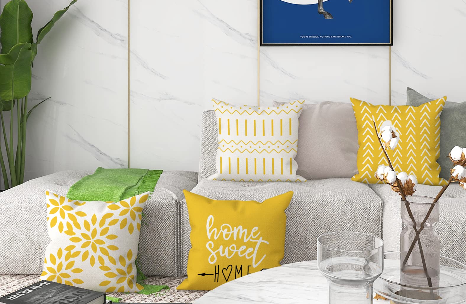 YCOLL 20x20 Inch Linen Pillow Covers Set of 4 - Modern Decorative Throw Pillow Covers for Sofa, Couch, Bed & Car - Breathable Outdoor/Indoor Use - Yellow Home Decor Accent for Living Room, Patio & Travel