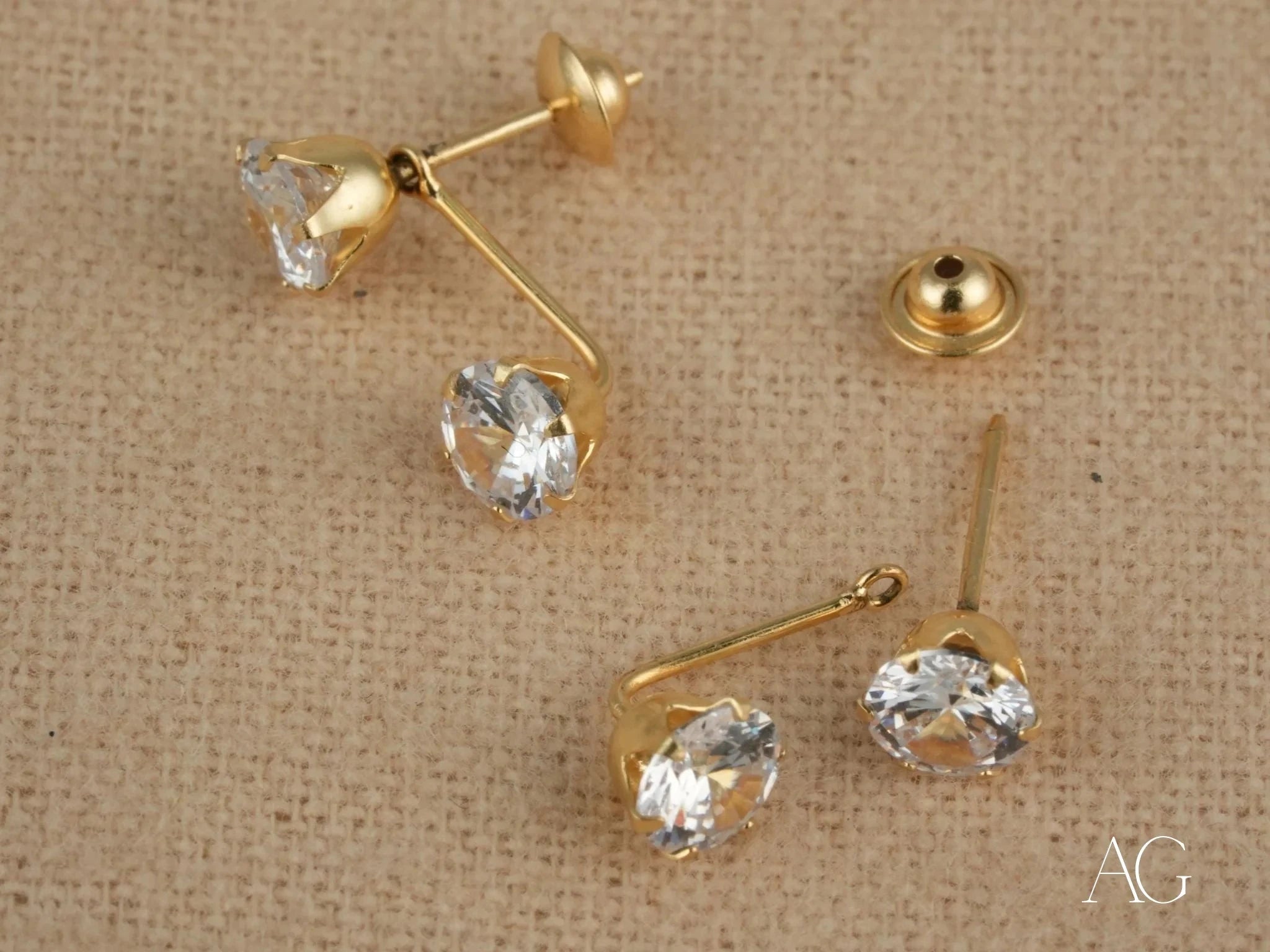 18K Gold Double CZ Stud Earrings for Women - Elegant Cubic Zirconia Jewelry Gift for Anniversary, Birthday & Special Occasions