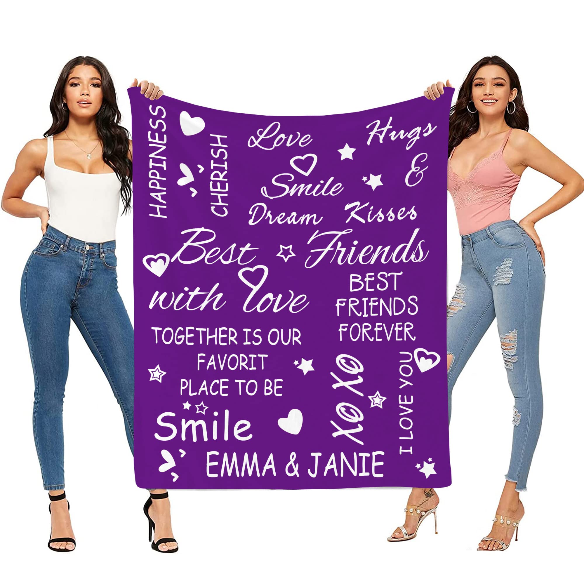 Personalized Best Friend Blanket with Names - Customized Birthday & Graduation Gift for Women - Unique BFF Friendship Gift Idea - Perfect for Anniversaries, Christmas & Cozy Nights