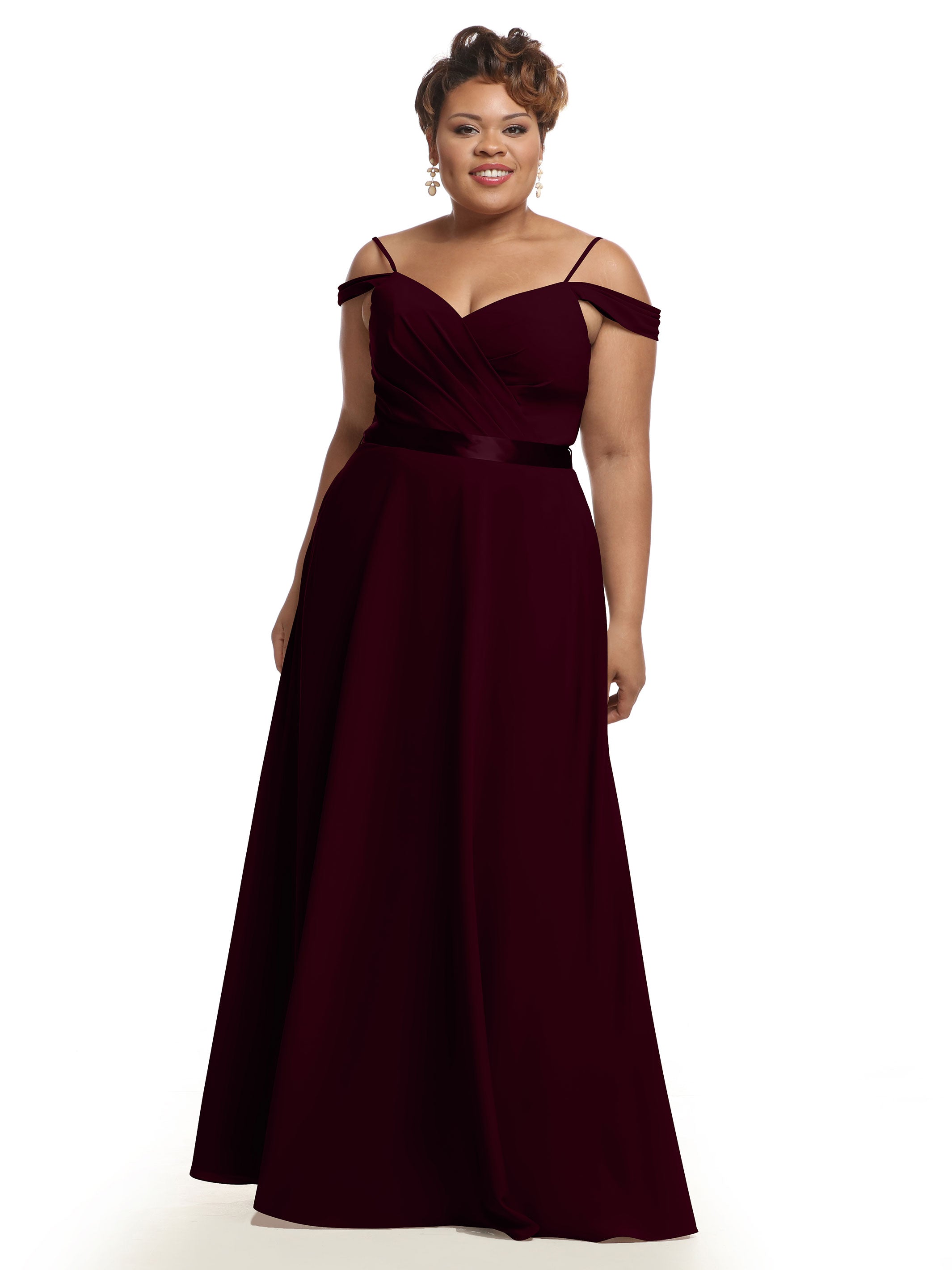 Elegant 80106 Off-The-Shoulder Stretch Chiffon A-Line Bridesmaid Dress with Sash - Perfect for Weddings, Formal Events & Special Occasions