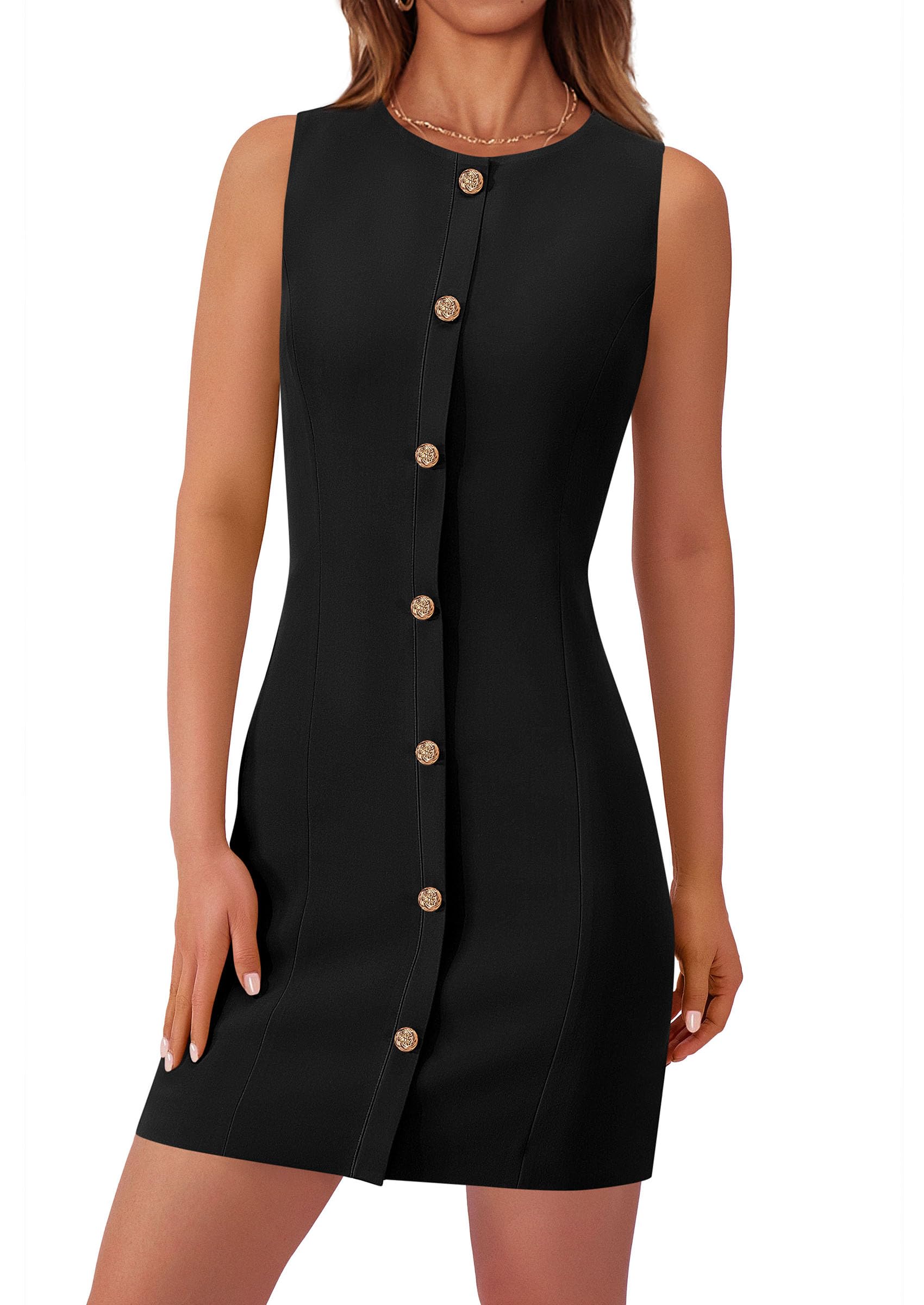 PRETTYGARDEN Women's Business Formal Dress - 2025 Spring Sleeveless Button Down Office Dress for Work | Elegant Short Dress for Business Meetings, Office Wear & Professional Outfits