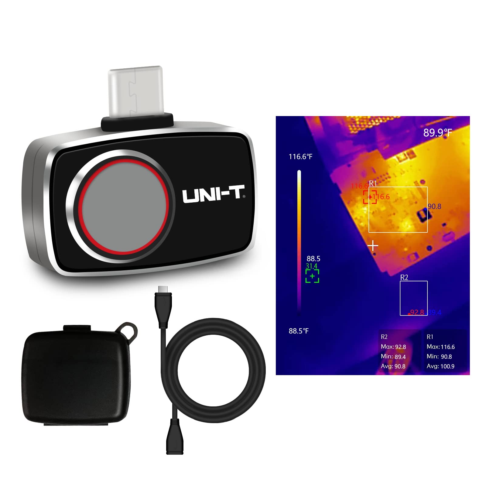 UNI-T UTi260M Thermal Imaging Camera for Android Smartphones - 256x192 IR High Resolution, 7 Color Palettes, 25Hz Refresh Rate, 49,152 Pixels, USB-C Thermal Camera with Video Recording - Perfect for Home Inspection, Electrical Maintenance & HVAC Diagnostics