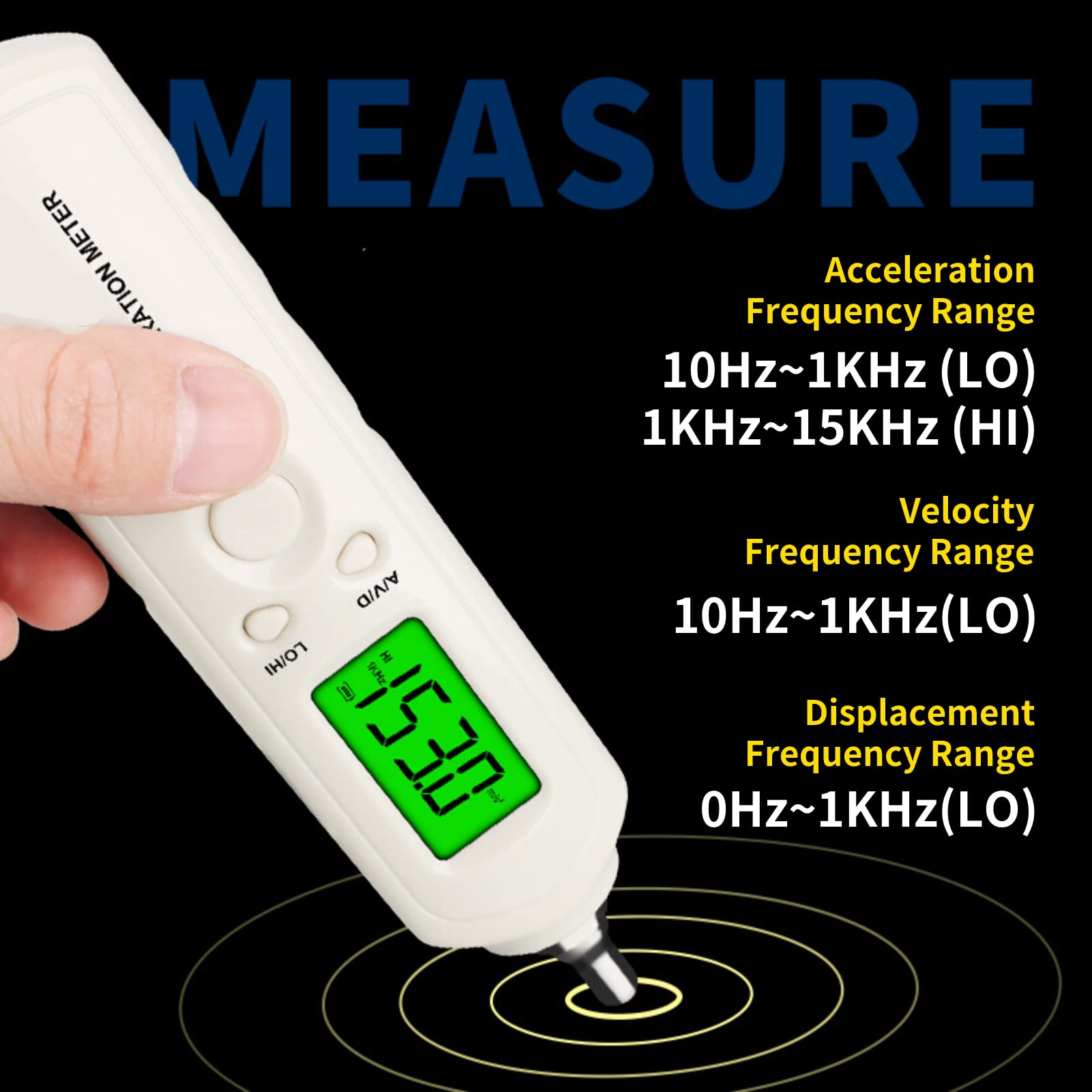 AS63D Digital Vibration Meter - LCD Backlit Pen-Type Vibrometer with 2 Probes | Handheld Vibration Analyzer Tester for Industrial Equipment & Machinery Maintenance | Includes Storage Case