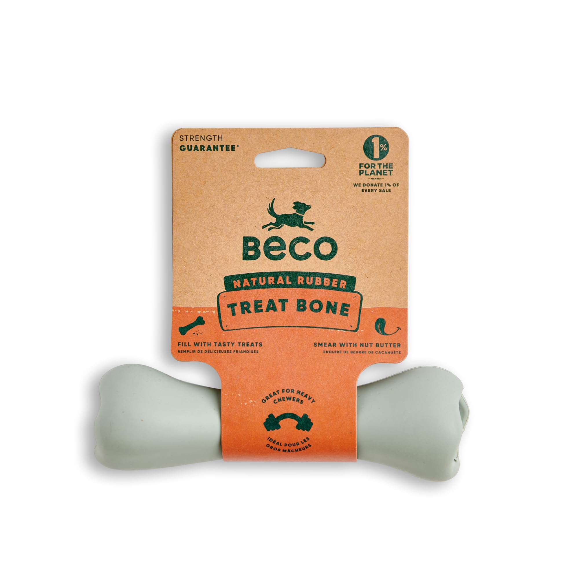 Beco Natural Rubber Dog Chew Bone Toy with Treat Hole - Durable Enrichment Chewing Toy for Small Medium Large Dogs - Perfect for Teething, Boredom Relief & Interactive Playtime