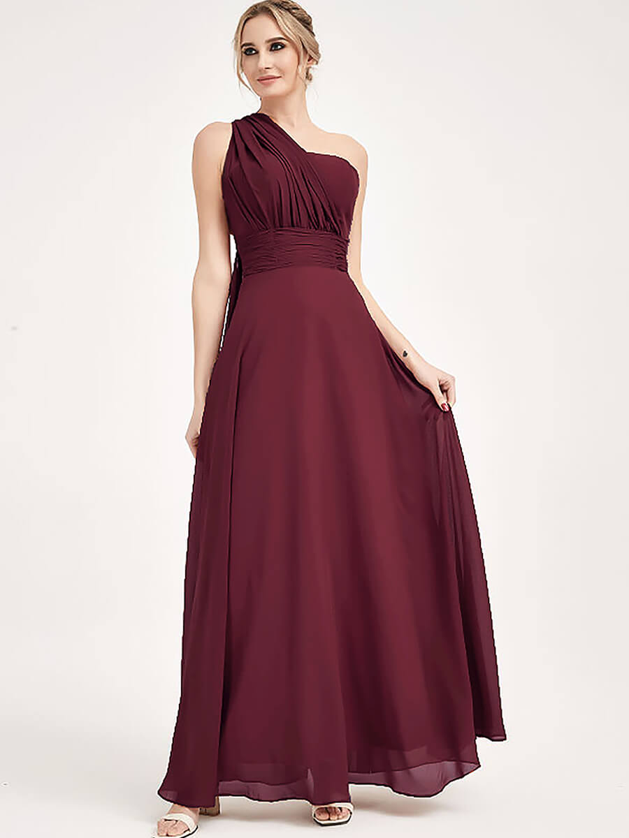 Elegant Burgundy Convertible Chiffon Bridesmaid Dress - Wrap Style Floor Length Gown for Weddings, Formal Events & Special Occasions