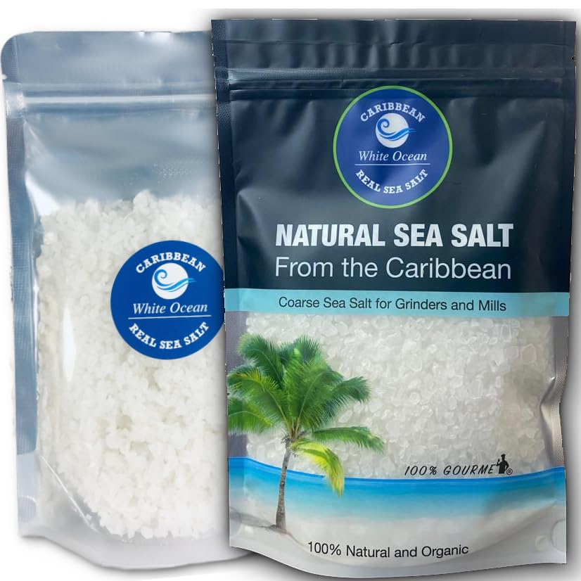 Premium Coarse Caribbean Sea Salt for Grinders - 16 Oz (1 lb) - 100% Organic & Natural, Gourmet Rock Salt Refill for Salt Mills - Perfect for Cooking, Seasoning & Finishing Dishes