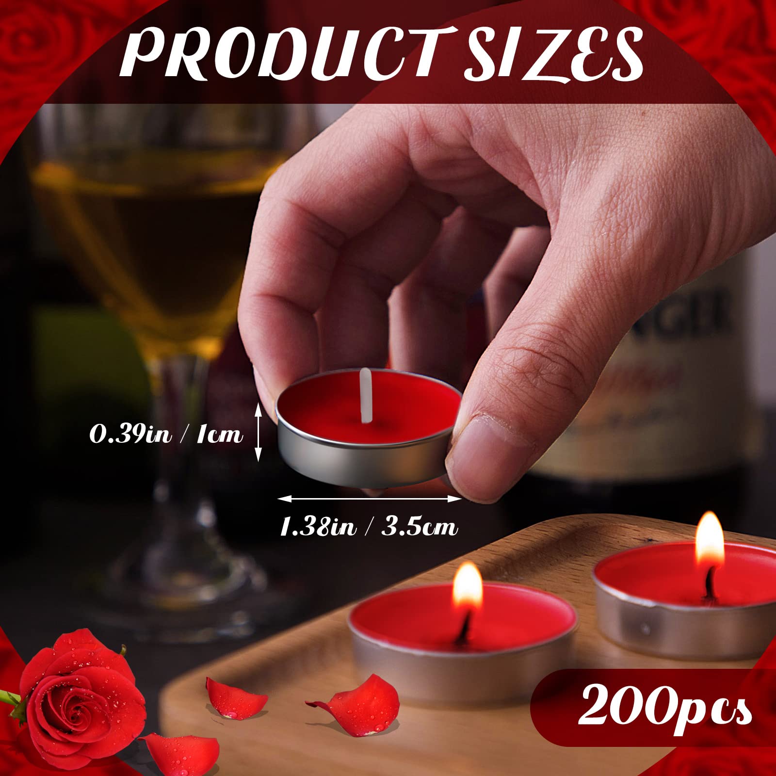 200 Pcs Smokeless Tealight Candles for Wedding, Party & Home Decor - Red