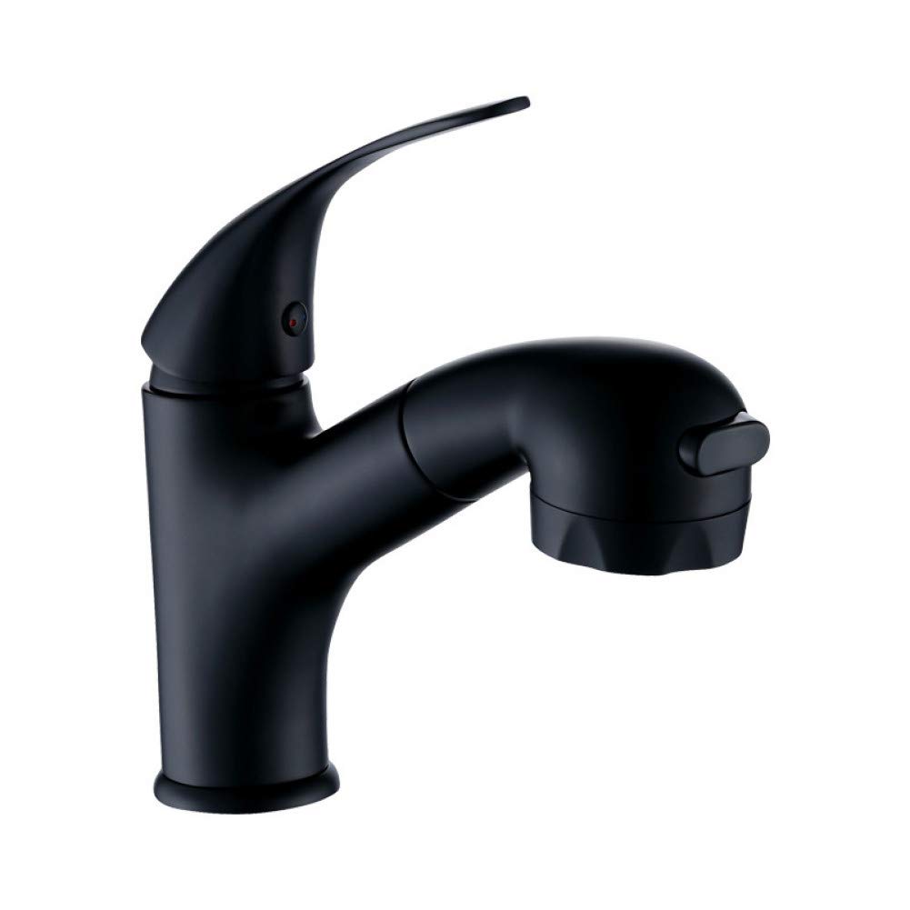 Black Pull-Out Basin Faucet with Hot & Cold Water - Deck Mounted Bathroom Sink Mixer Tap for Copper Sink - Perfect for Modern Bathroom & Kitchen Renovations