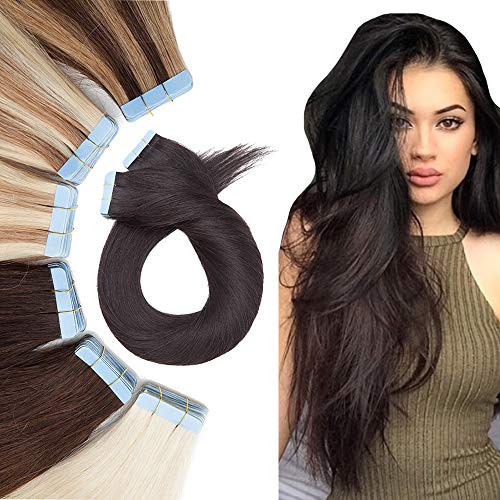 Premium 22 Inch Tape-In Human Hair Extensions - 20pcs #1B Black Remy Hair, Seamless & Invisible Double-Sided Tape for Natural Look | Perfect for Daily Wear, Parties, Weddings & Special Occasions