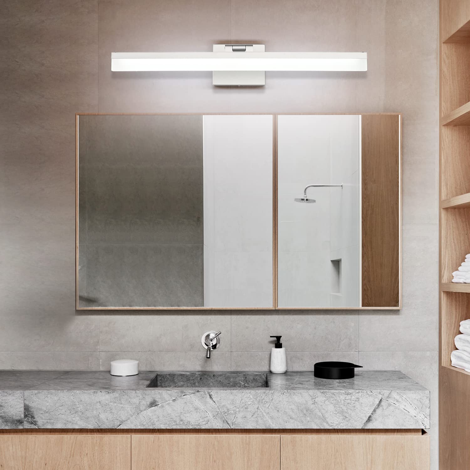 SOLFART 24 Inch Modern Bathroom Vanity Light Bar - Silver Wall Mounted Mirror Lighting Fixture 8778-ND for Bathroom, Powder Room & Dressing Area