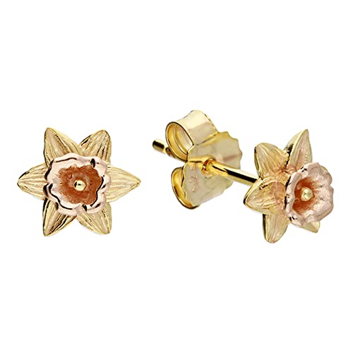 9ct Yellow & Rose Gold Plated Silver Daffodil Stud Earrings - Elegant Floral Jewelry for Women, Perfect for Weddings, Parties & Everyday Wear