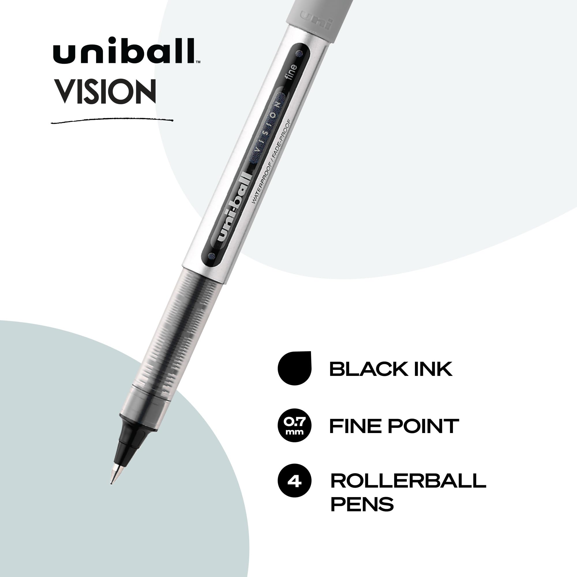 Uni-Ball Vision Elite Rollerball Pens 4-Pack - 0.7mm Fine Point Black Ink Pens for Smooth Writing - Premium Japanese Gel Pens for Journaling, Note Taking & Office Use - Ideal School Supplies for Teachers & Students