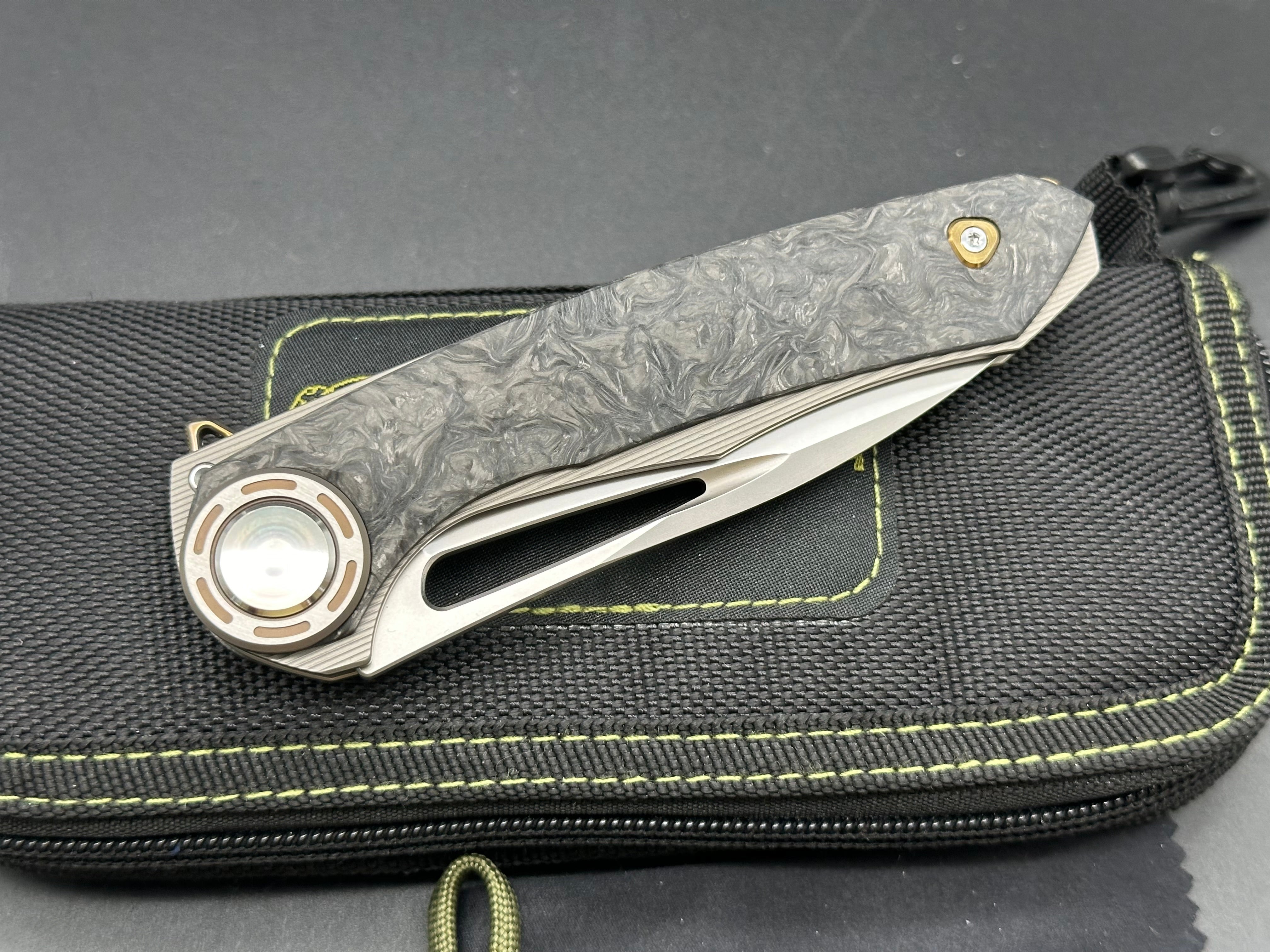 Kevin John Harpoon Titanium & Carbon Fiber Handle Folding Knife with M390 Steel Blade - EDC, Outdoor Camping, Survival Gear