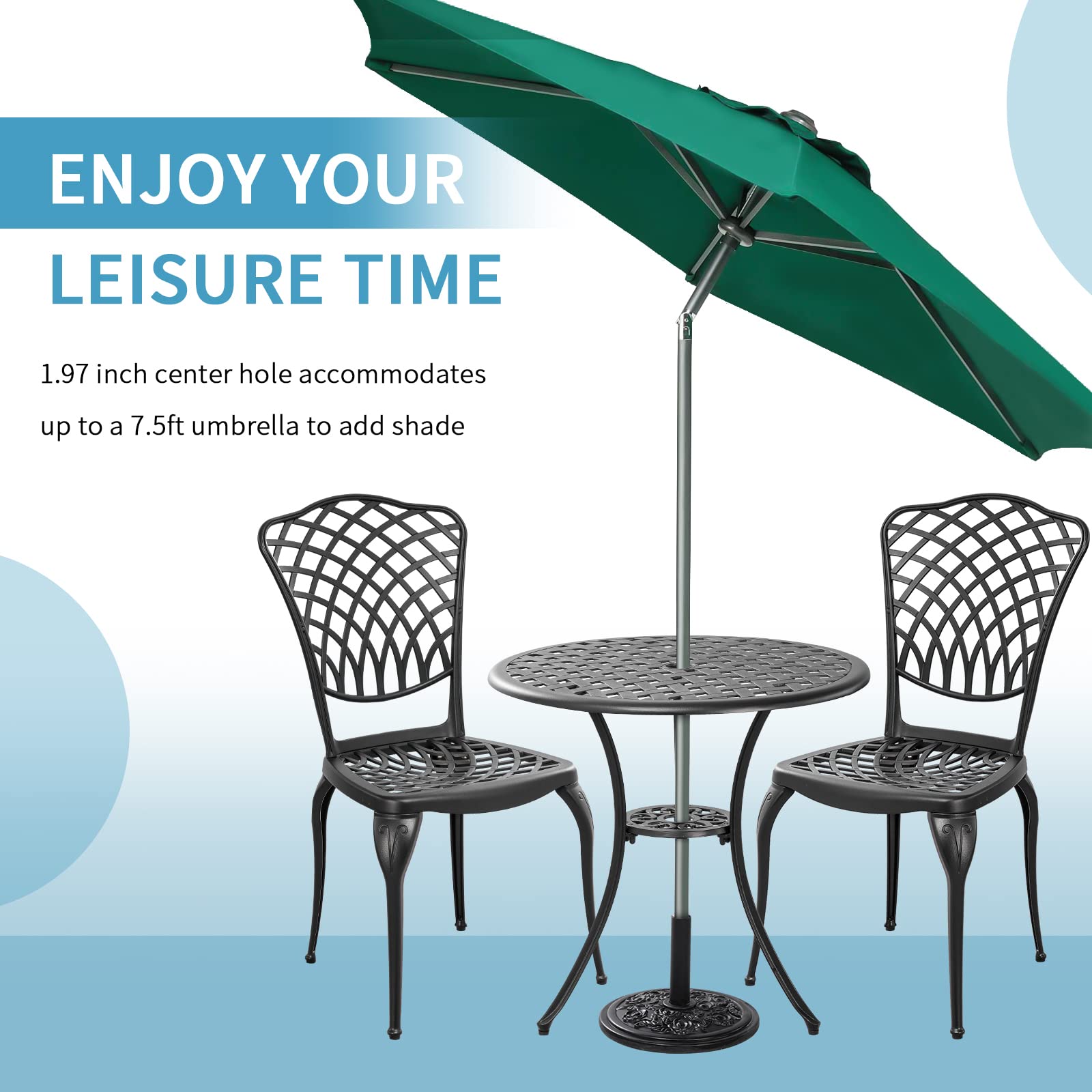 3-Piece Outdoor Bistro Set - Rust-Resistant Cast Aluminum Patio Table and 2 Chairs - Black Garden Furniture for Small Spaces, Balcony, Courtyard or Cafe Style Dining