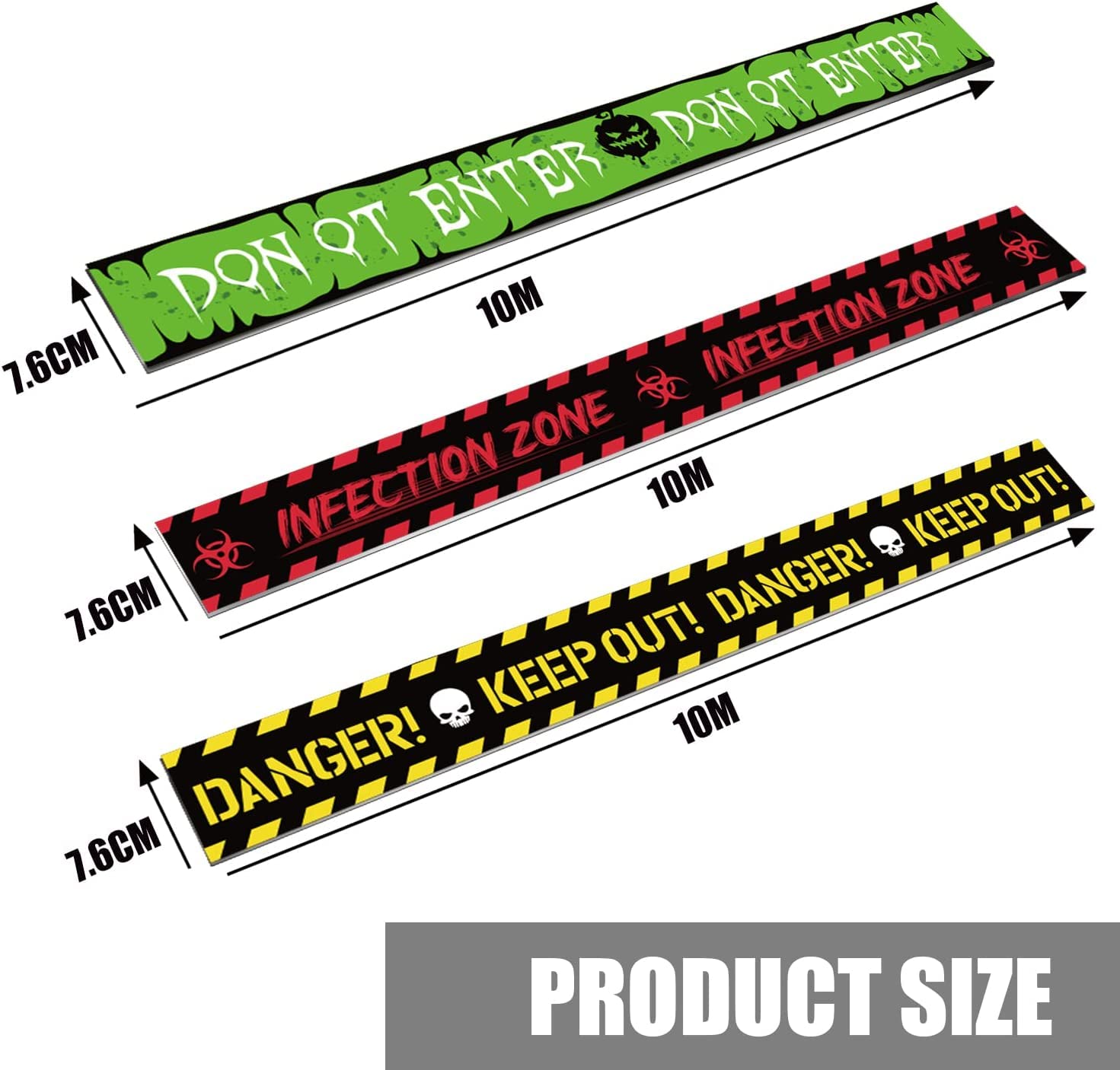 DIYASY Halloween Caution Tape Decoration - 3 Pack 100Ft Yellow Zombie Warning Tape & Red Fright Duct Tape Bundle for Party Decor, Haunted Houses, Crime Scenes, and Spooky Events