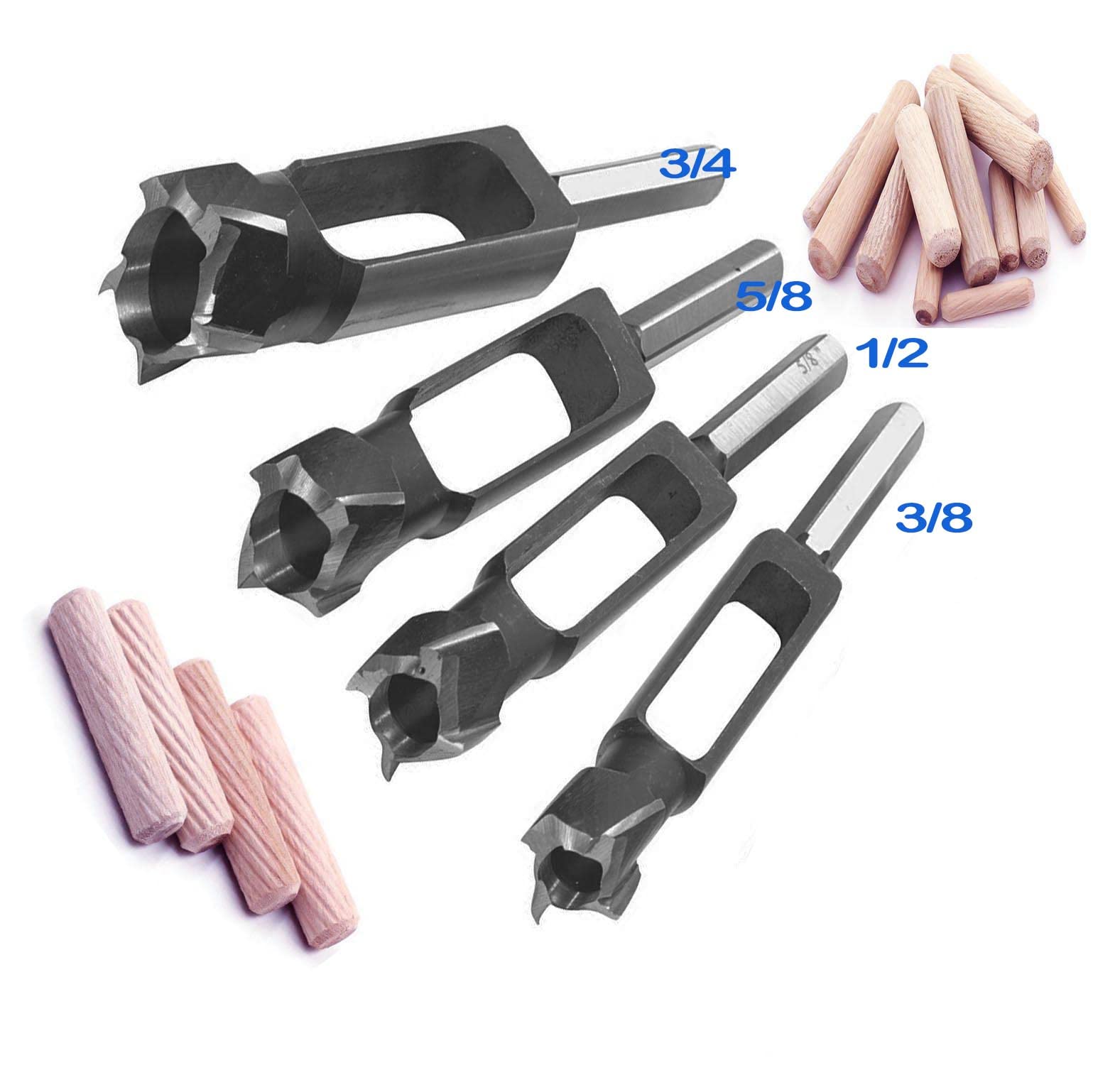 4Pcs Wood Tenon Dowel Plug Cutter Set - Professional Woodworking Drill Bit Kit for DIY Projects & Furniture Repair (Perfect for Cabinet Making, Table Legs & Wood Joints)