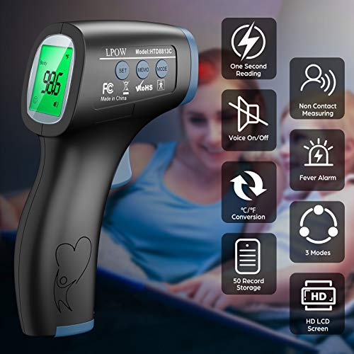 Non-Contact Infrared Thermometer with LCD Display & Memory Function - Fast, Accurate Digital Thermometer for Adults, Babies, Kids - Perfect for Home, Office, Medical Use and Fever Screening