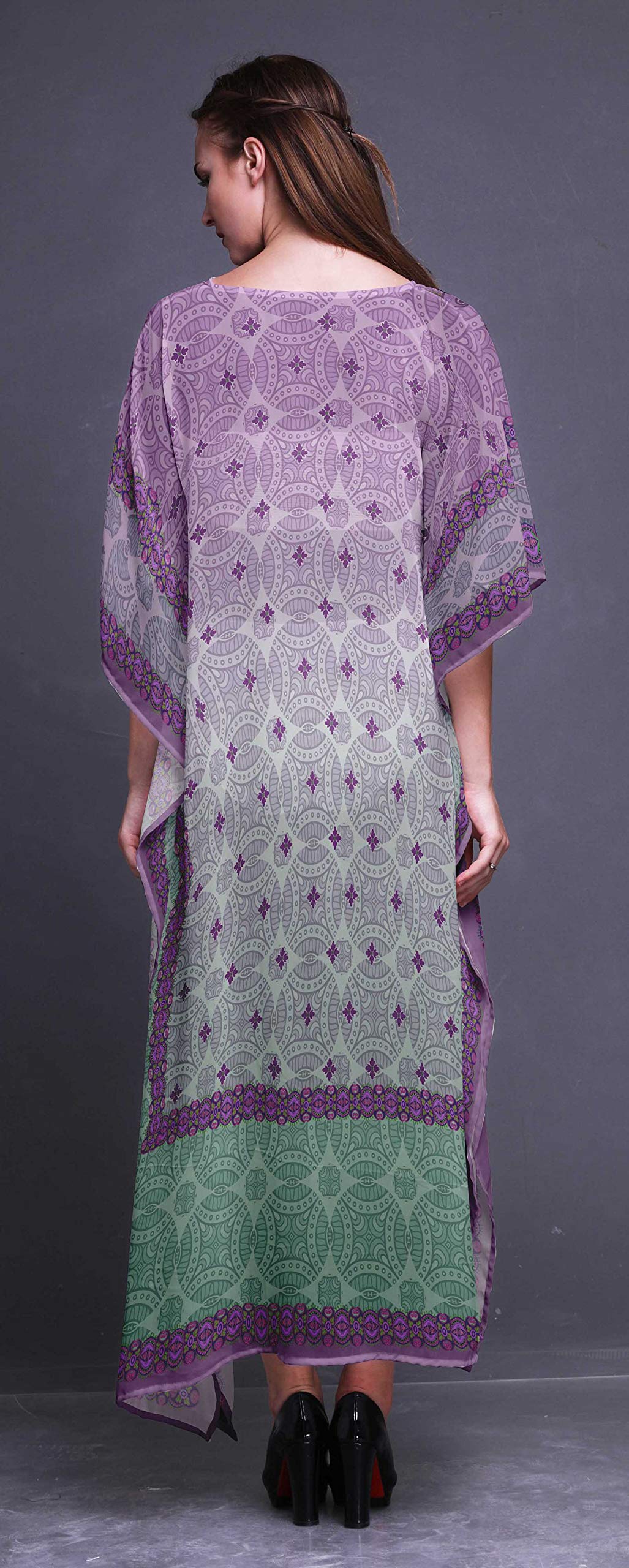Stylish Floral Ethnic Beach Kaftan - Women's Long Bikini Cover Up Maxi Dress for Summer Vacation & Poolside Relaxation