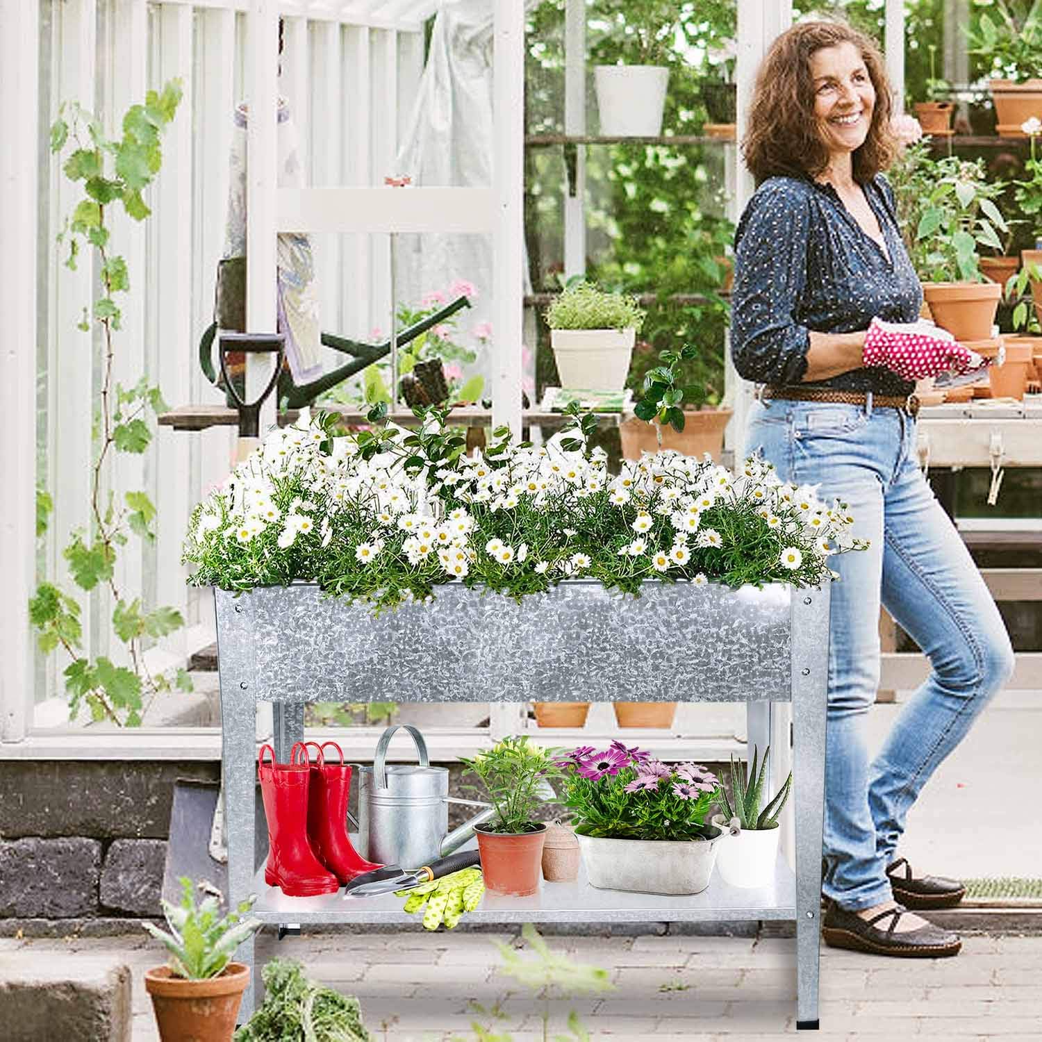 Galvanized Steel Raised Garden Bed with Legs - Elevated Planter Box for Vegetables, Herbs, Flowers - Outdoor Patio, Balcony, Apartment Gardening - Durable Metal Container for Urban & Small Space Gardening