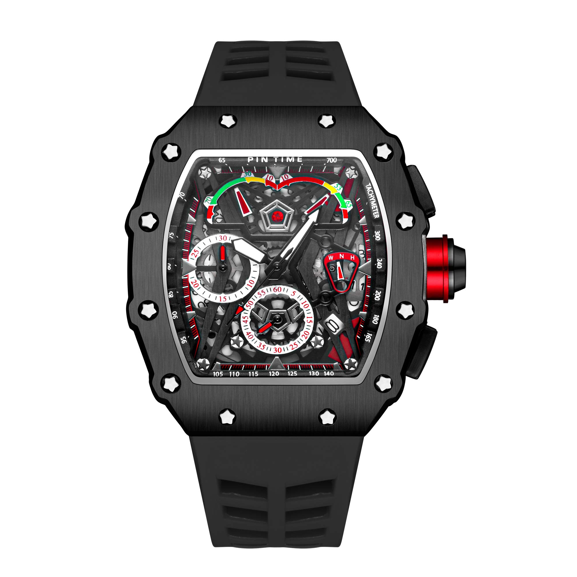 PINTIME Men's Fashion Watch - Hollow Punk Chronograph Sports Wristwatch - Luxury Designer Timepiece for Casual & Formal Wear - Perfect for Business, Dating & Special Occasions