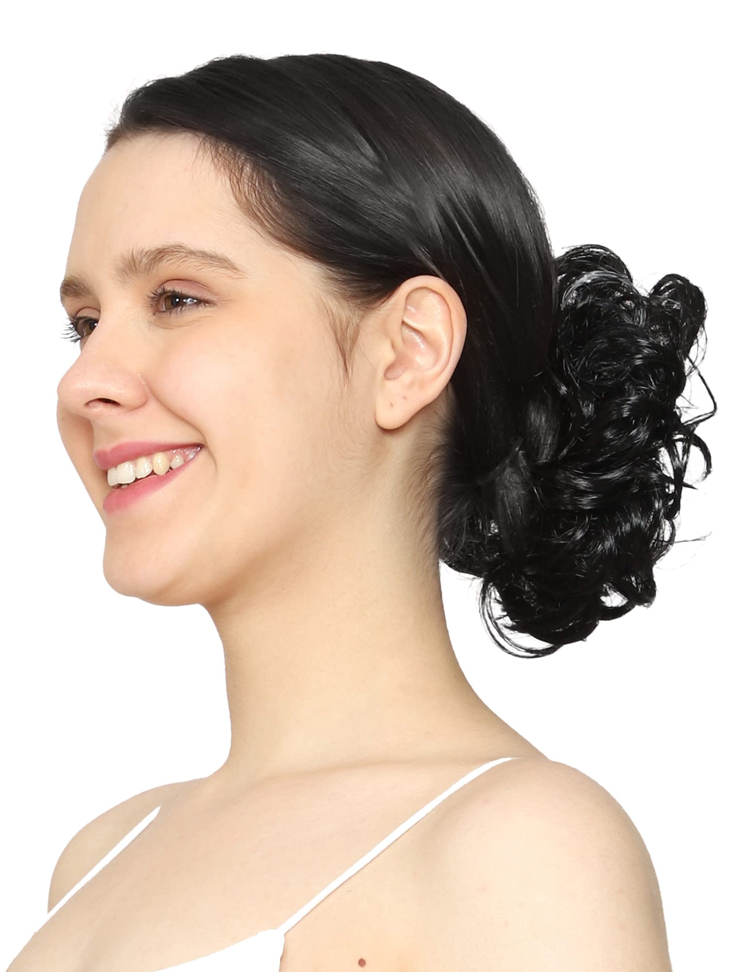 MoonEyes 1 PCS Synthetic Hair Bun Extension for Women & Girls - Black Color Hairpiece with Rubber Bands | Perfect for Cosplay, Costume Parties, and Everyday Hairstyling