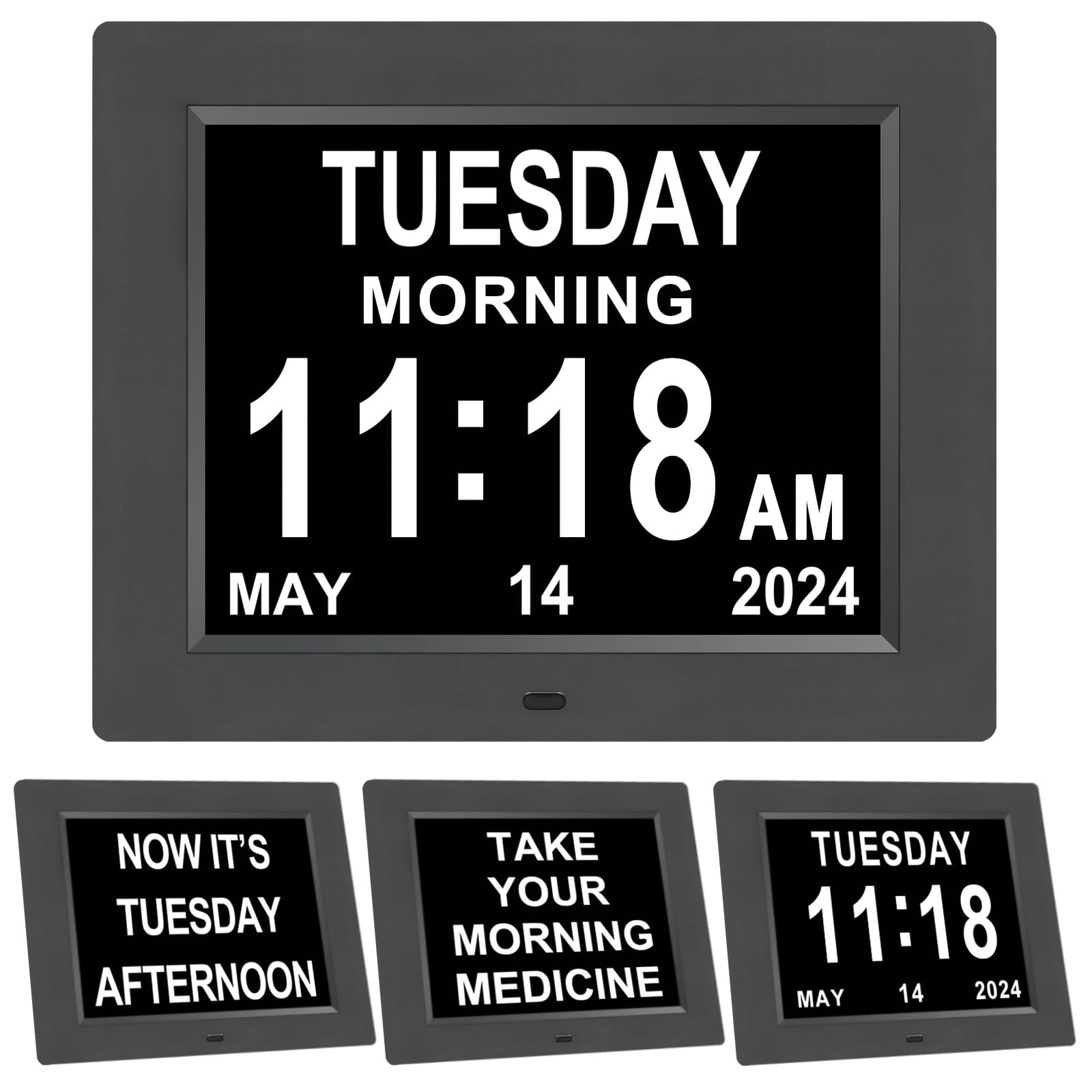 Large Display Digital Dementia Clock for Seniors - Easy-to-Read Day/Date Alarm Clock with 8 Alarm Options & Auto-Dimming Feature - Ideal for Alzheimer's Patients, Elderly Care, and Memory Support (Home & Care Facility Use)