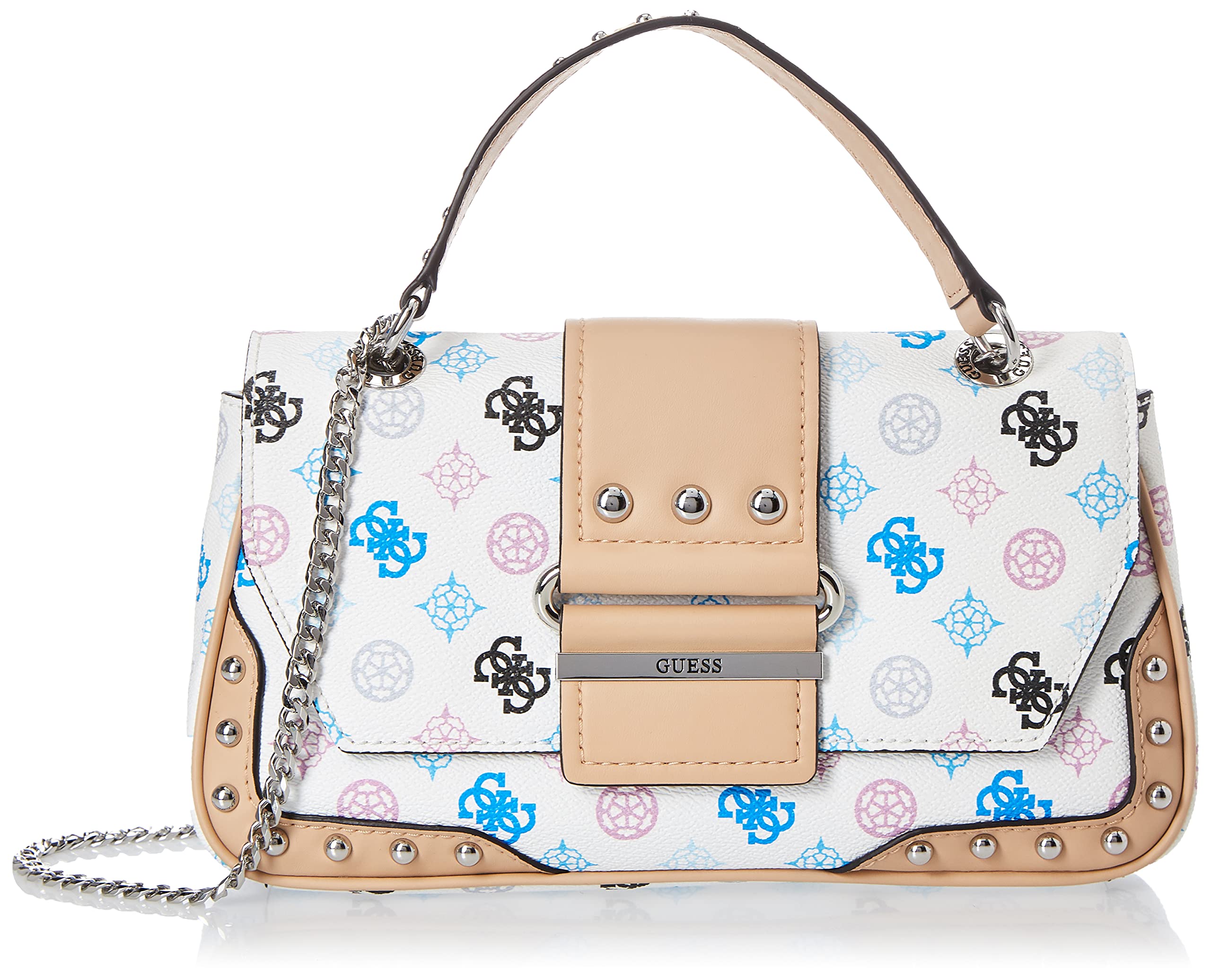 GUESS Women's Greta Convertible Crossbody Shoulder Bag Handbag Purse - White Multi Color Fashion Accessory for Work, Travel & Everyday Use