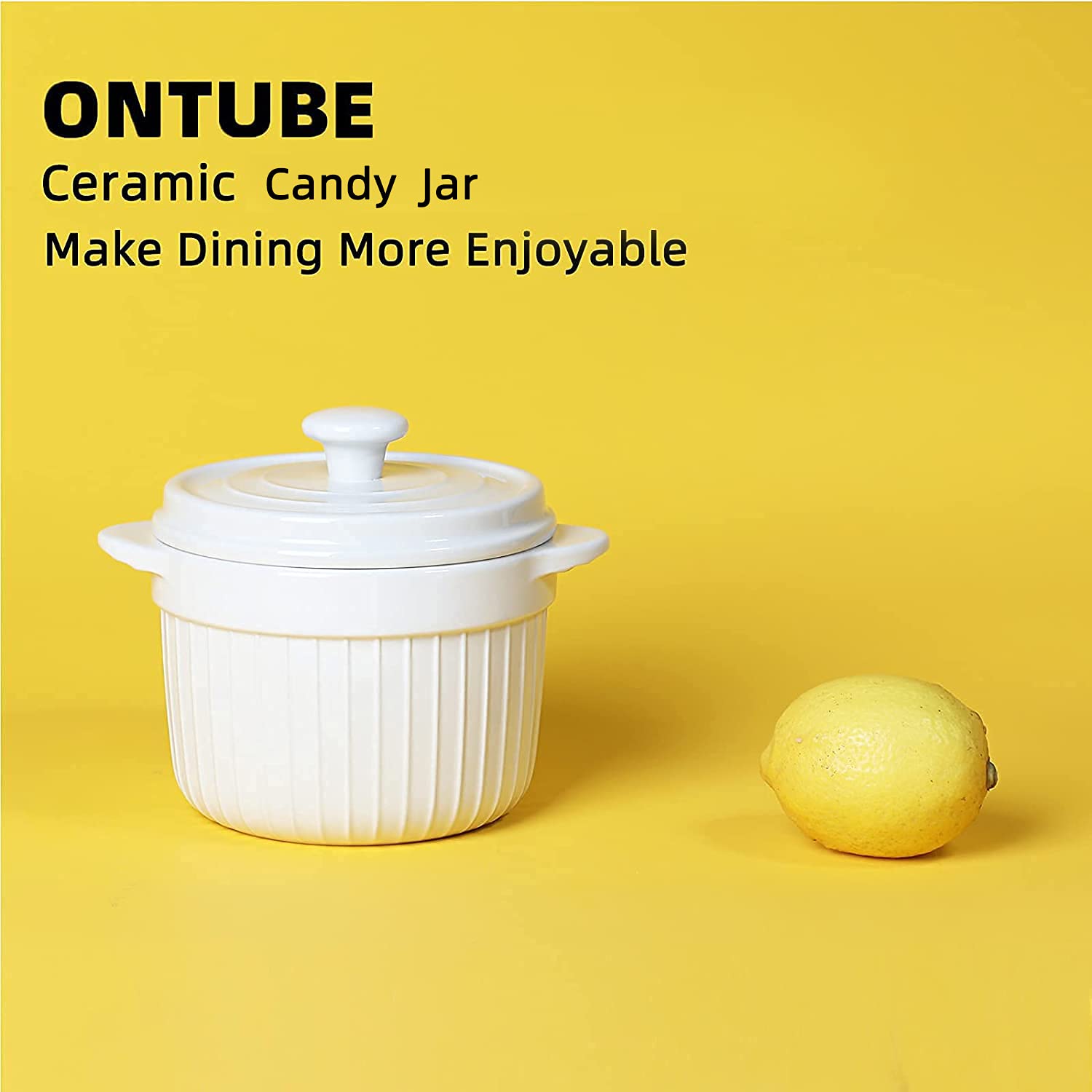ONTUBE 17oz Ceramic Candy Jar with Lid - Porcelain Cookie & Candy Storage Container, Airtight Kitchen Decor (White) - Perfect for Home, Office, Party & Gift Giving
