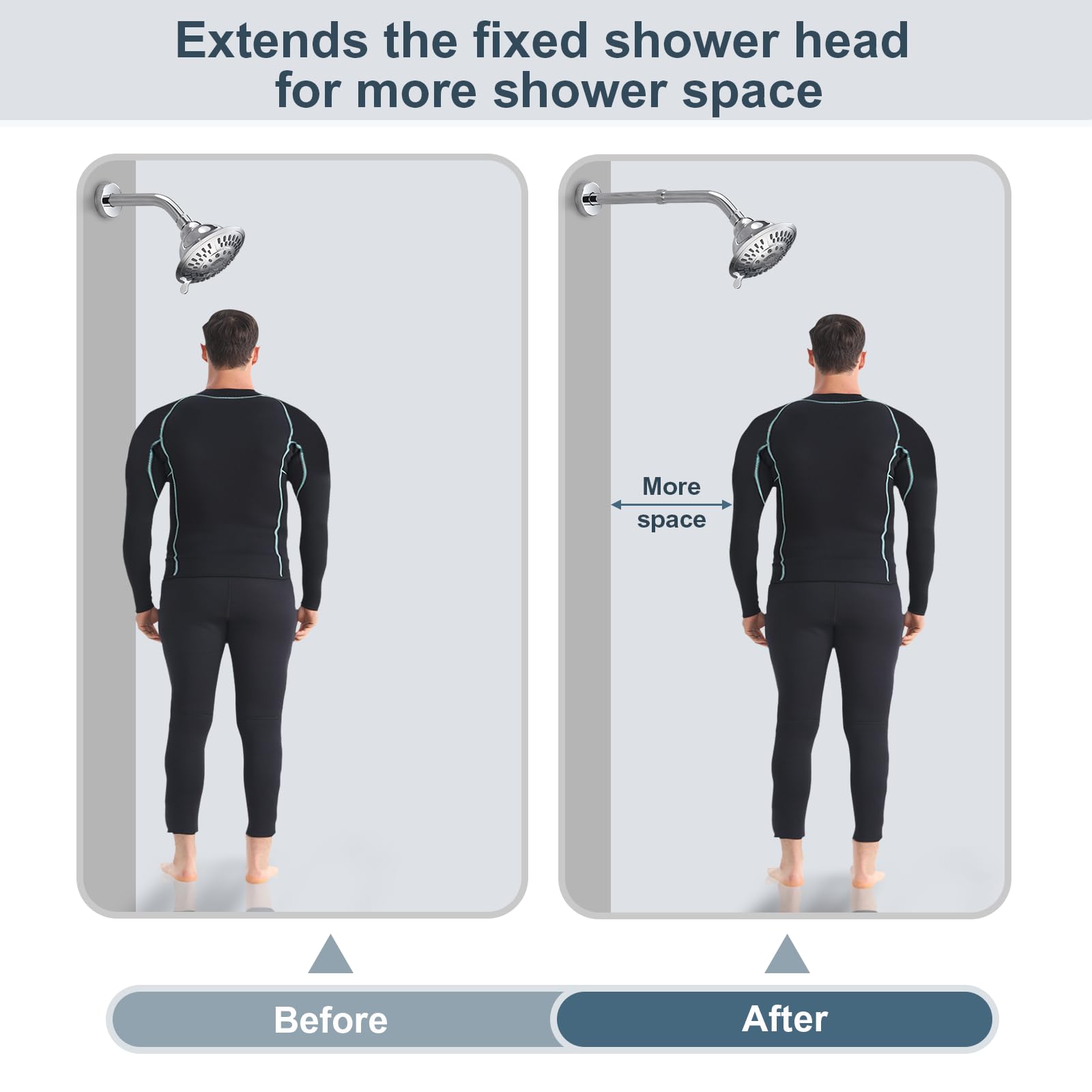 BRIGHT SHOWERS 6 Inch Shower Arm Extender - Adjustable Chrome Pipe Extension for Rain & Handheld Shower Heads | Perfect for Bathroom Renovation & Accessibility Needs