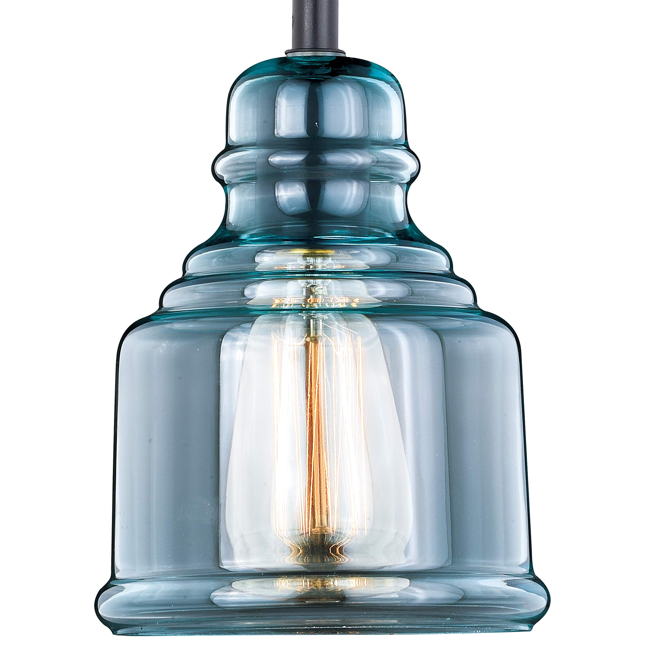 VAXCEL Millie Jar Mini Pendant Light - Oil Rubbed Bronze Finish with Smoke Blue Glass - Farmhouse & Kitchen Island Ceiling Lighting - Perfect for Dining Room, Breakfast Nook & Rustic Home Decor