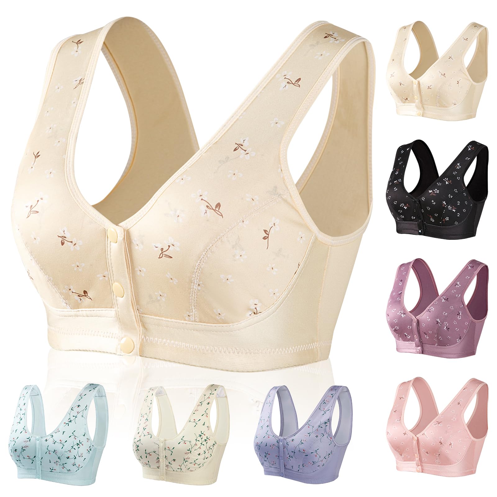 Front Closure Sports Bra for Women - Comfortable Cotton No Wire for Everyday & Workout