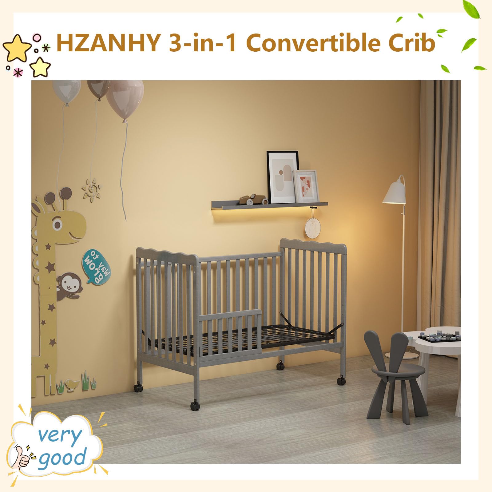 3-in-1 Convertible Baby Crib to Toddler Bed & Full Size Bed Frame - Safe & Durable Nursery Furniture for Boys & Girls (Mattress Not Included) | Perfect for Newborns, Toddlers & Growing Kids Bedroom