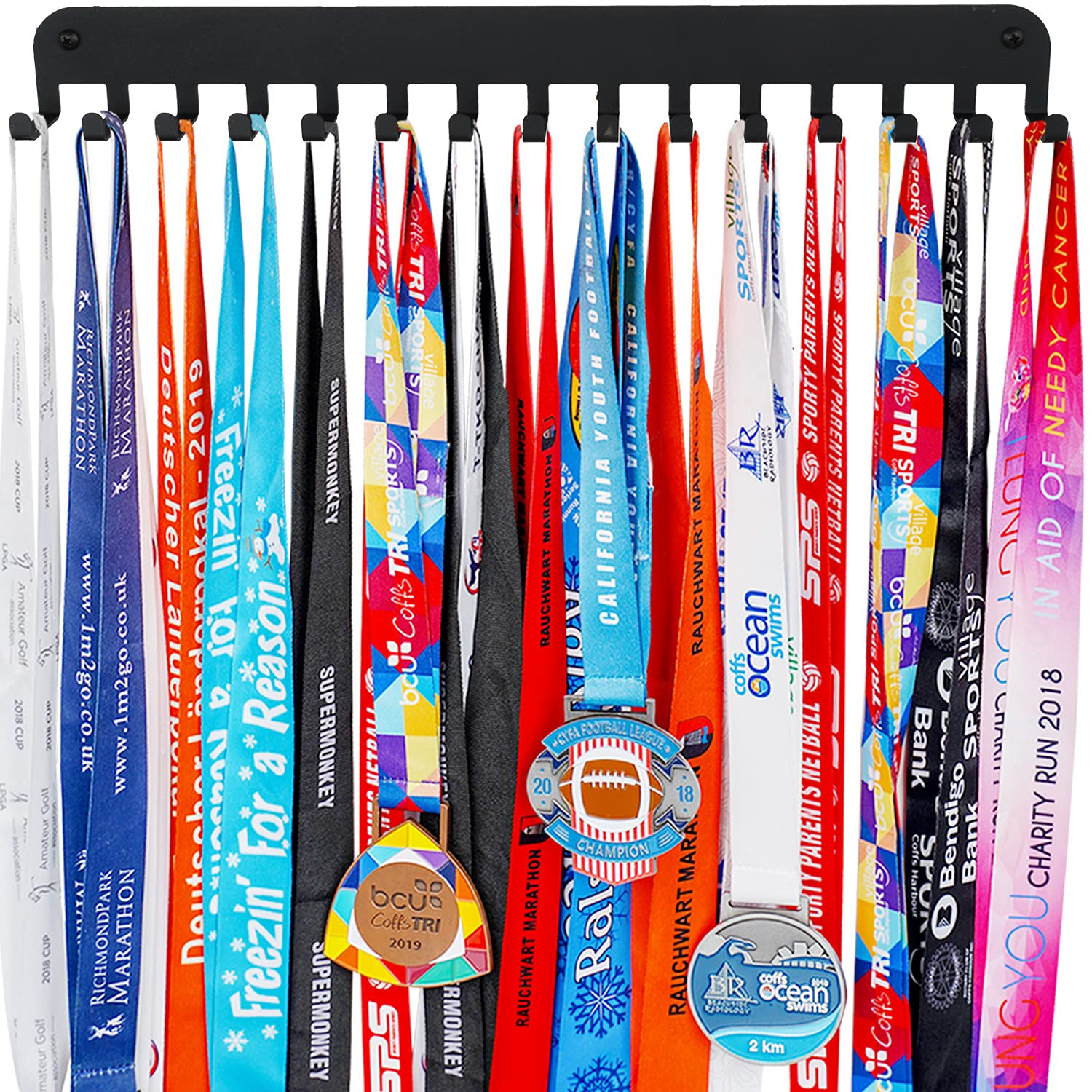 Lapetale 15-Slot Race Medal Hanger - Premium Display Shelf for Running, Soccer, Gymnastics Awards - Perfect for Marathon Runners, Triathletes & Sports Enthusiasts - Wall-Mounted Ribbon & Lanyard Organizer for Home, Gym or Office Decor