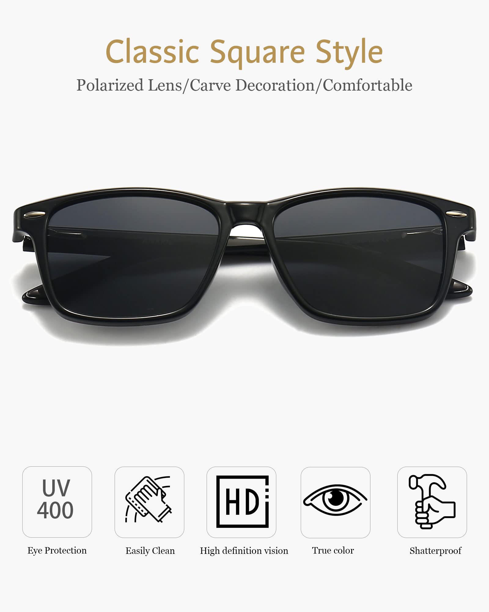 ANRRI Gradient Polarized Sunglasses for Men & Women - Retro Square UV Protection Sun Glasses with Spring Hinges - Perfect for Driving, Beach & Outdoor Activities