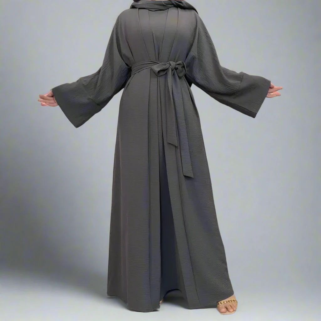 2-Piece Wrinkle-Free Abaya Dress Set - Open Abaya & Sleeveless Inner Dress for Muslim Women | Perfect for Prayer, Eid, and Special Occasions