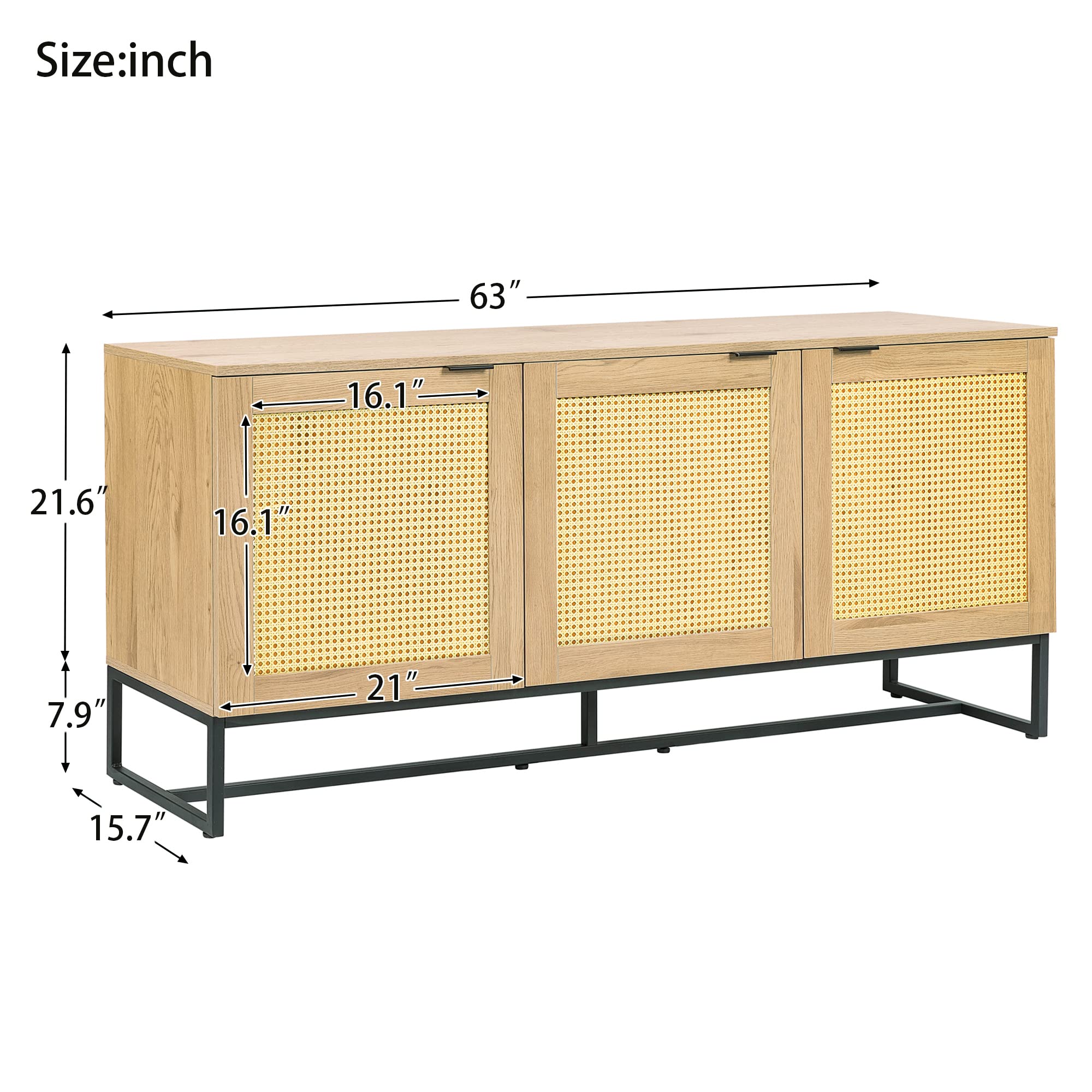 Modern Rattan Buffet Sideboard Cabinet with Natural Rattan Doors - Wood Entryway Console Table & Storage Cabinet for Living Room, Dining Room - Perfect for Home Decor, Storage & Serving (Brown)